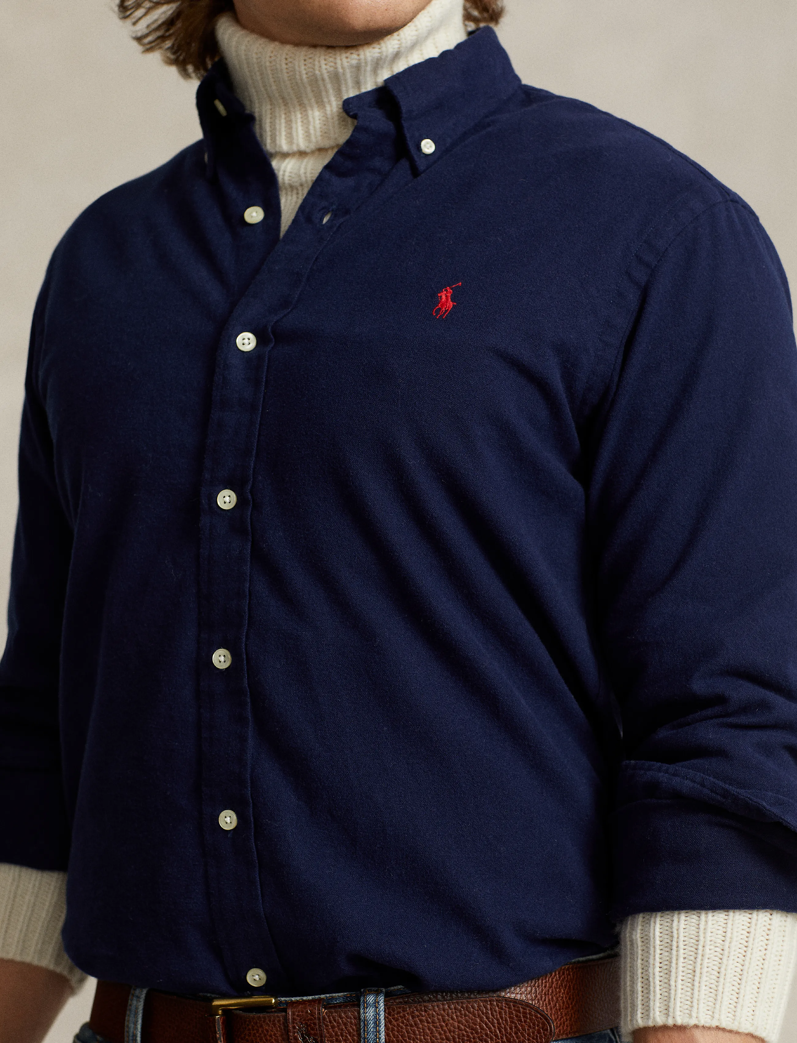 Polo Ralph Lauren - Custom Fit Brushed Flannel Shirt - flannel shirts - newport navy - 5