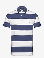 Custom Slim Fit Striped Mesh Polo Shirt - OLD ROYAL/WHITE