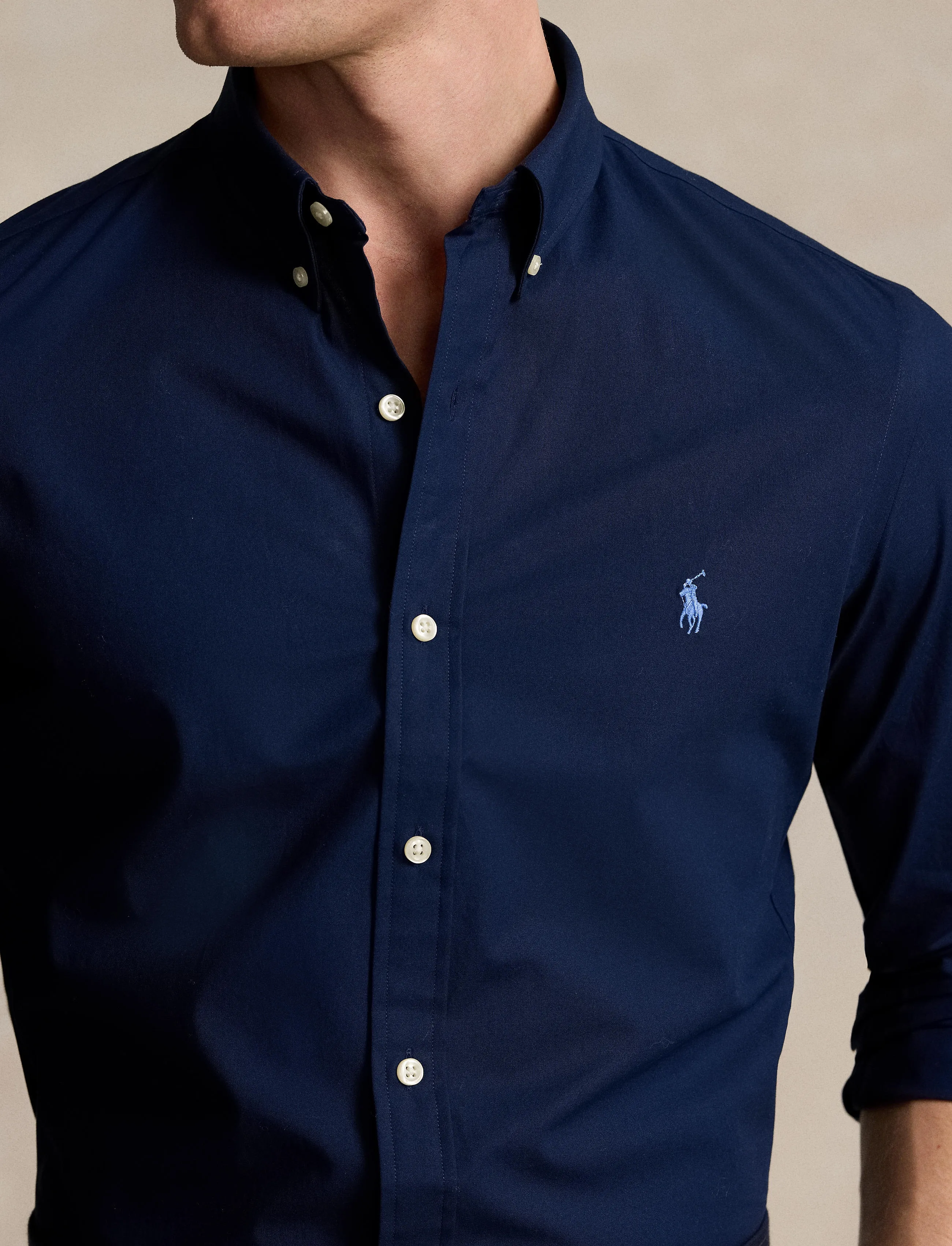 Polo Ralph Lauren Skjorta med smal passform i marinblå poplin med stretch herr – bild 8
