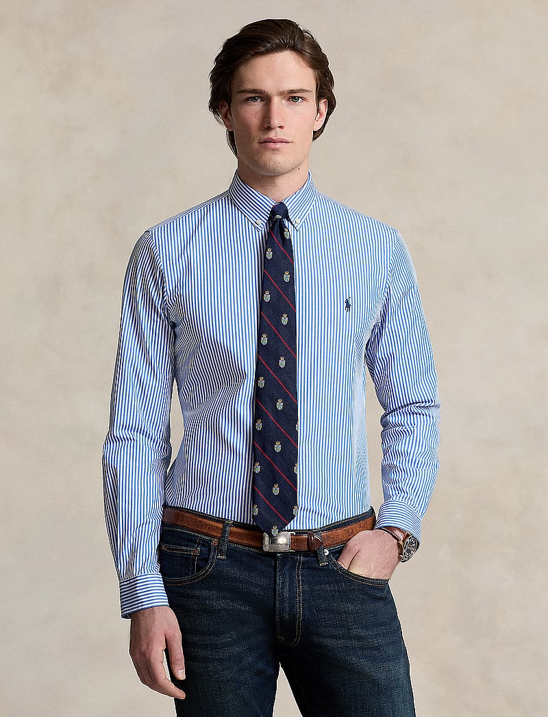 Polo Ralph Lauren - Slim Fit Striped Stretch Poplin Shirt - tavalised t-särgid - 4655h light blue - 0