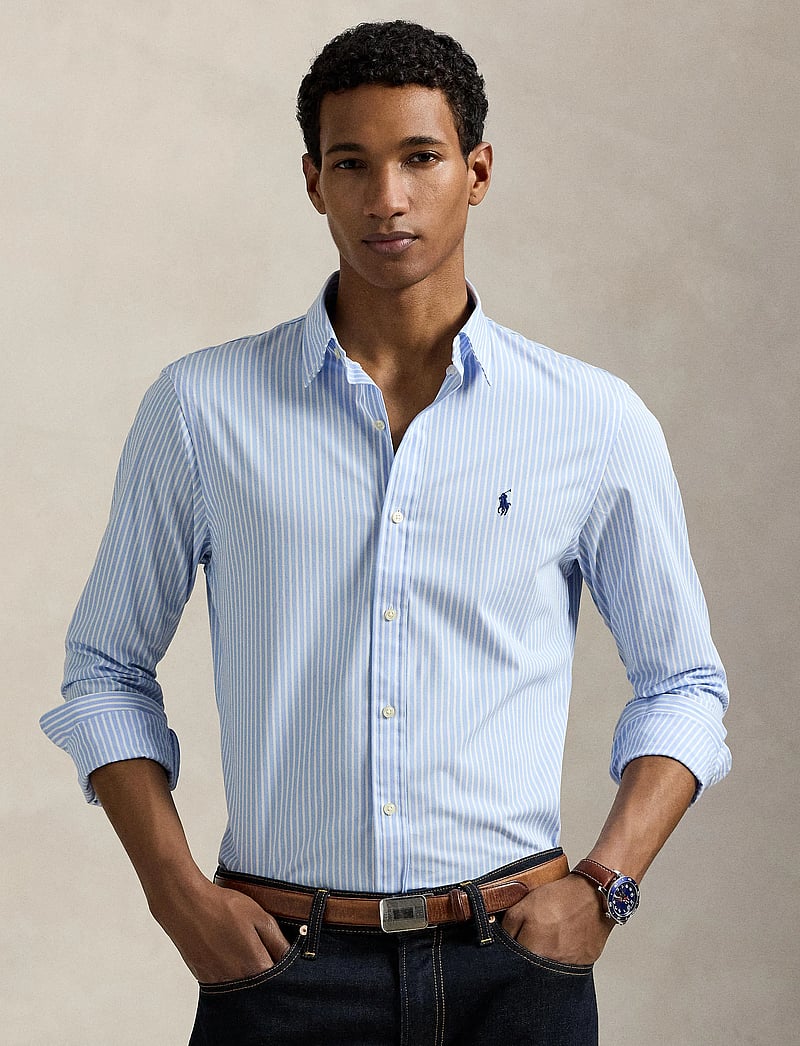 Polo Ralph Lauren - Slim Fit Striped Stretch Poplin Shirt - koszule w paski i prążki - 6779f austin blue - 4