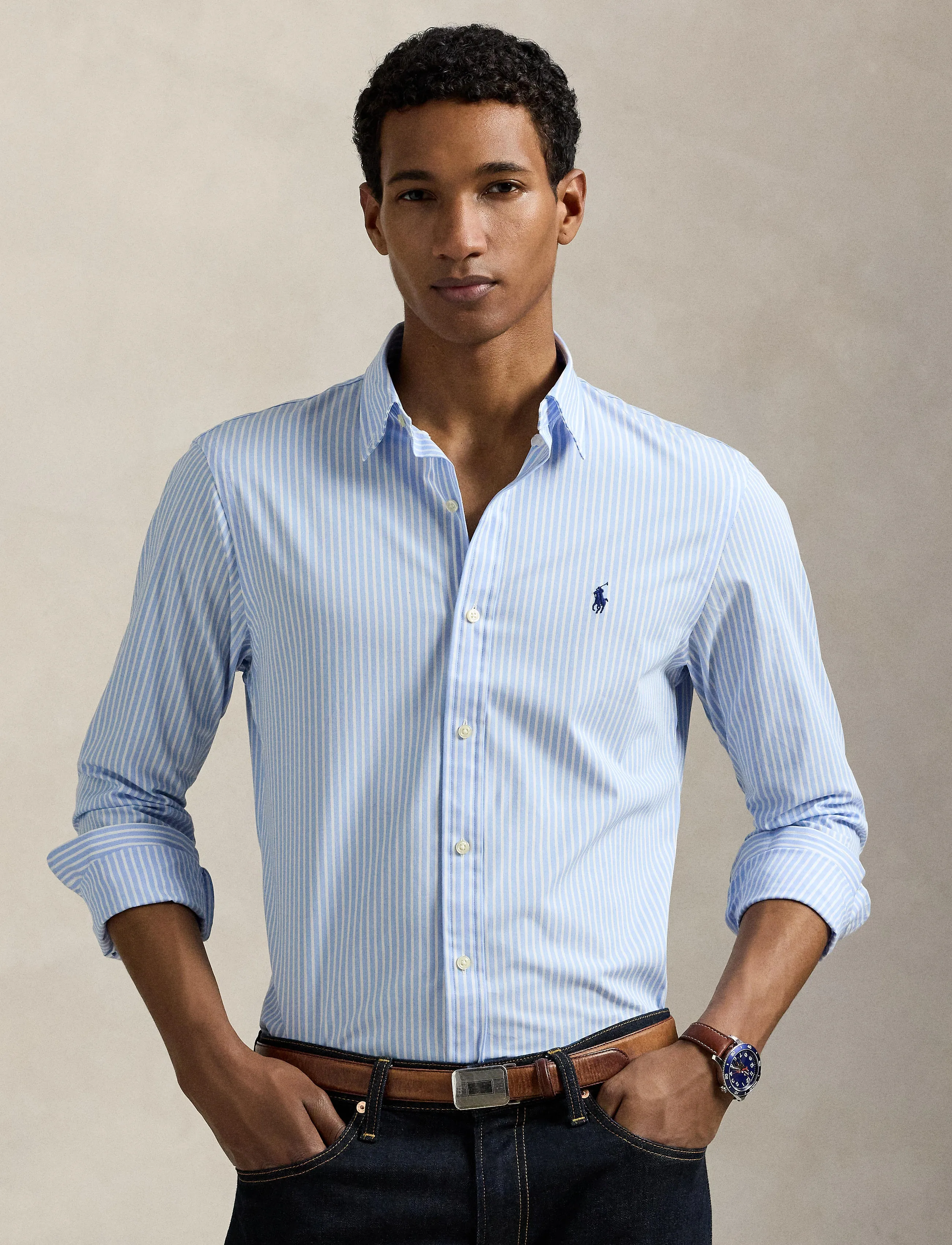Polo Ralph Lauren - Slim Fit Striped Stretch Poplin Shirt - striped shirts - 6779f austin blue - 4