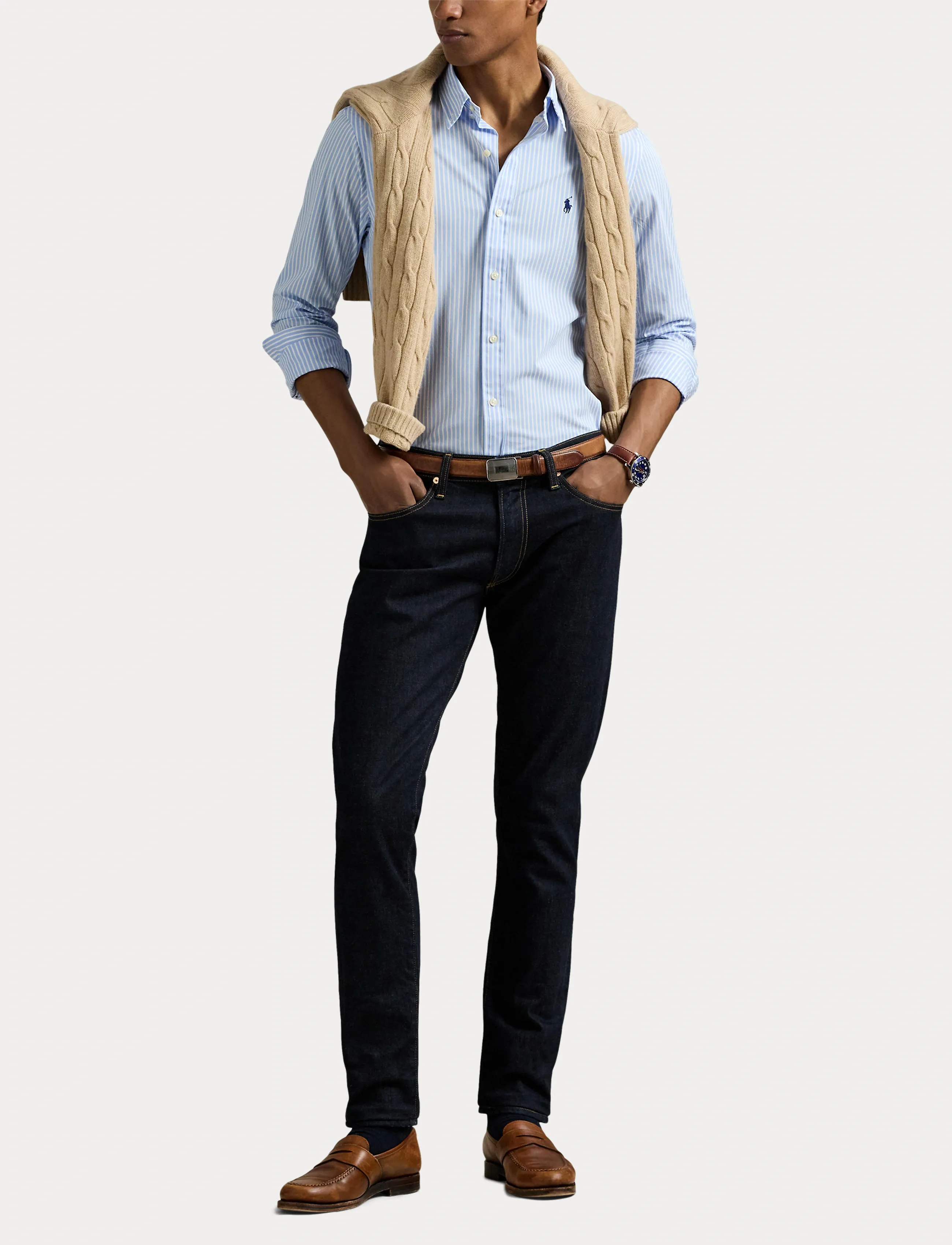 Polo Ralph Lauren - Slim Fit Striped Stretch Poplin Shirt - striped shirts - 6779f austin blue - 5