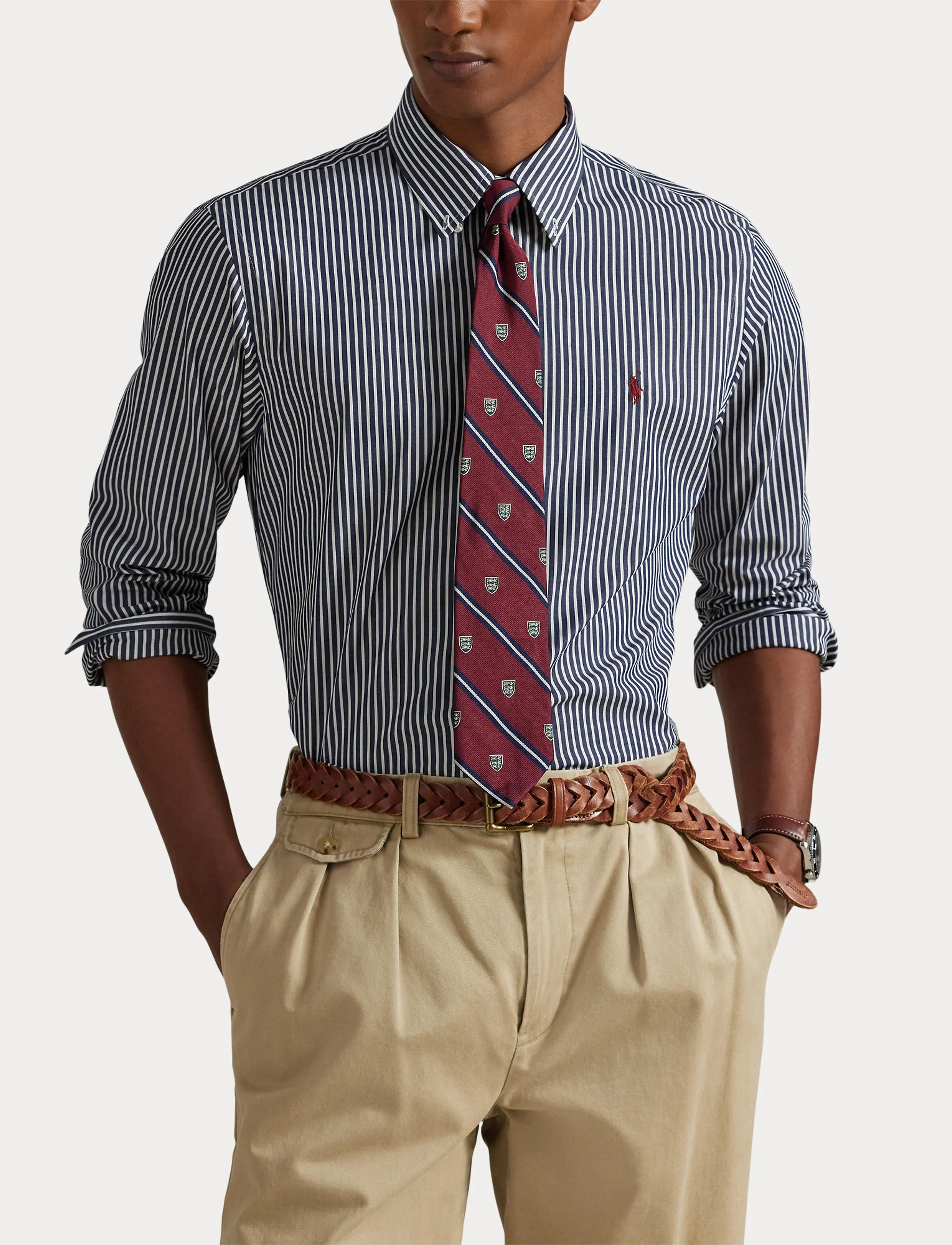 Polo Ralph Lauren - Slim Fit Striped Stretch Poplin Shirt - stribede skjorter - 6779j newport nav - 5
