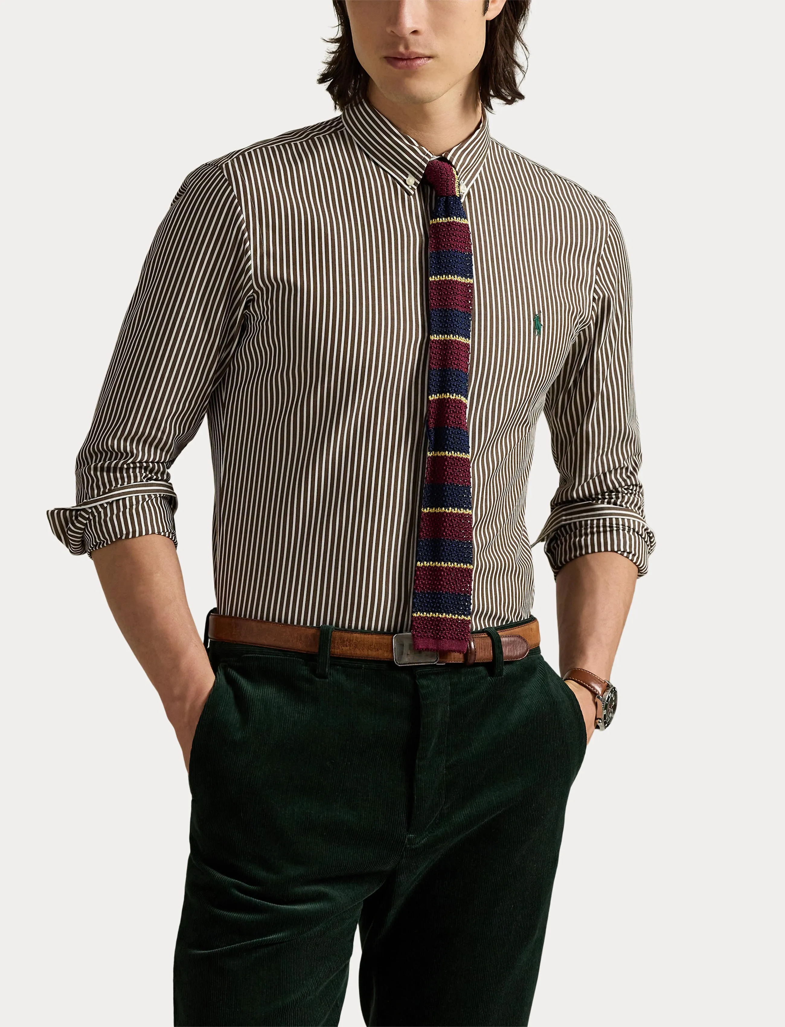 Polo Ralph Lauren - Slim Fit Striped Stretch Poplin Shirt - stribede skjorter - 6779m copper brow - 5