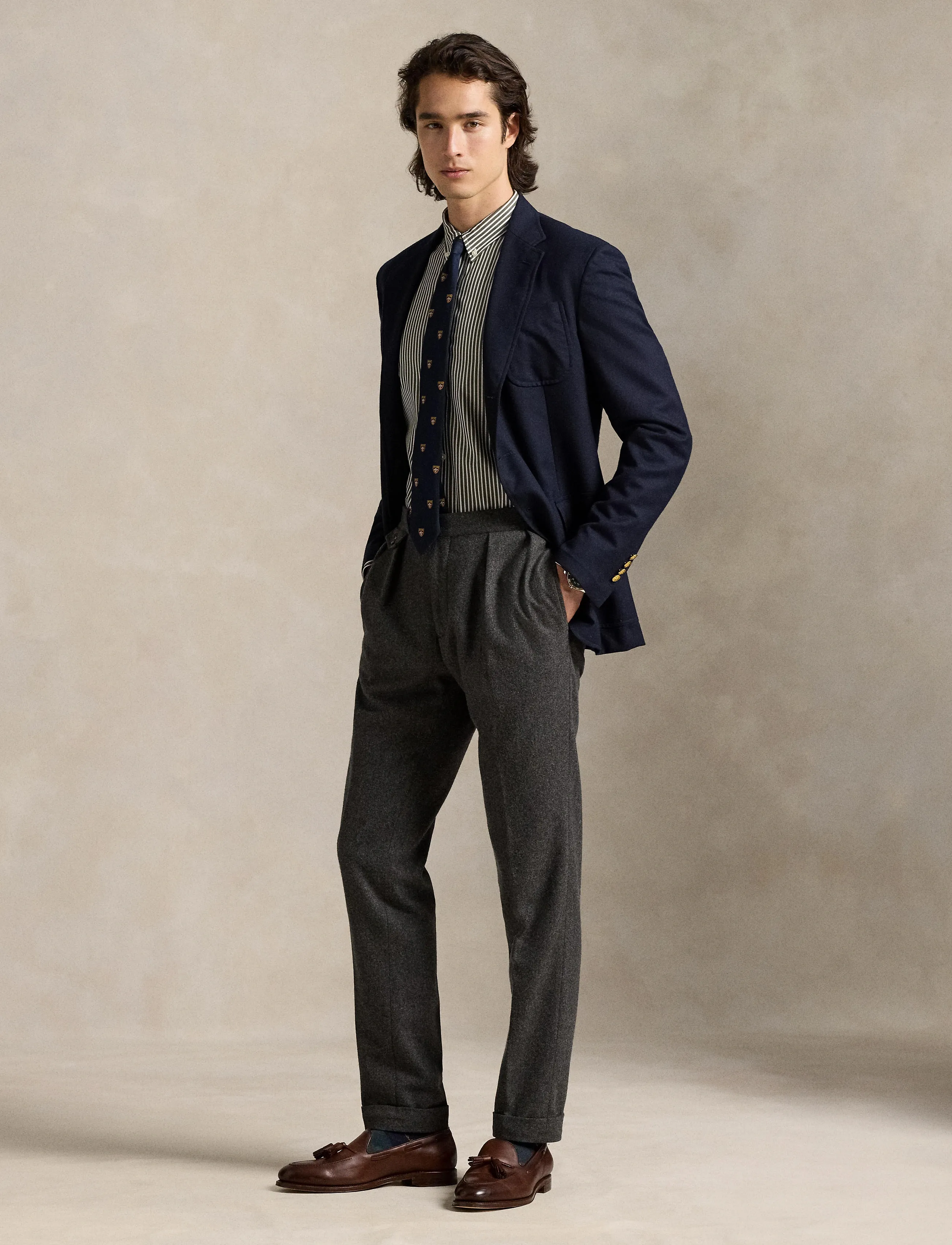 Polo Ralph Lauren Slim Fit Striped Stretch Poplin Shirt - Skjorter - 6779N ARMADILLO/W / grey