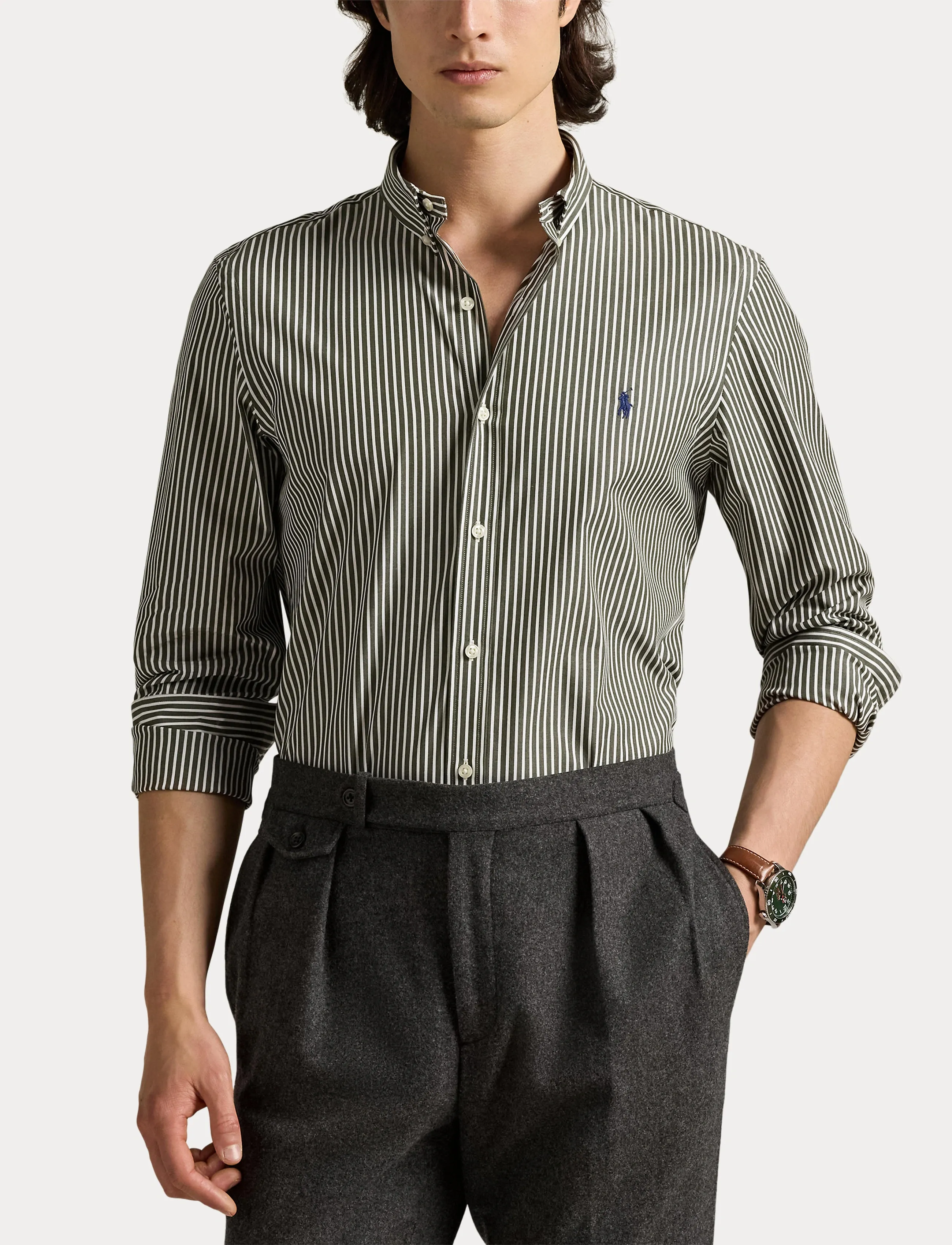 Polo Ralph Lauren - Slim Fit Striped Stretch Poplin Shirt - gestreifte hemden - 6779n armadillo/w - 5