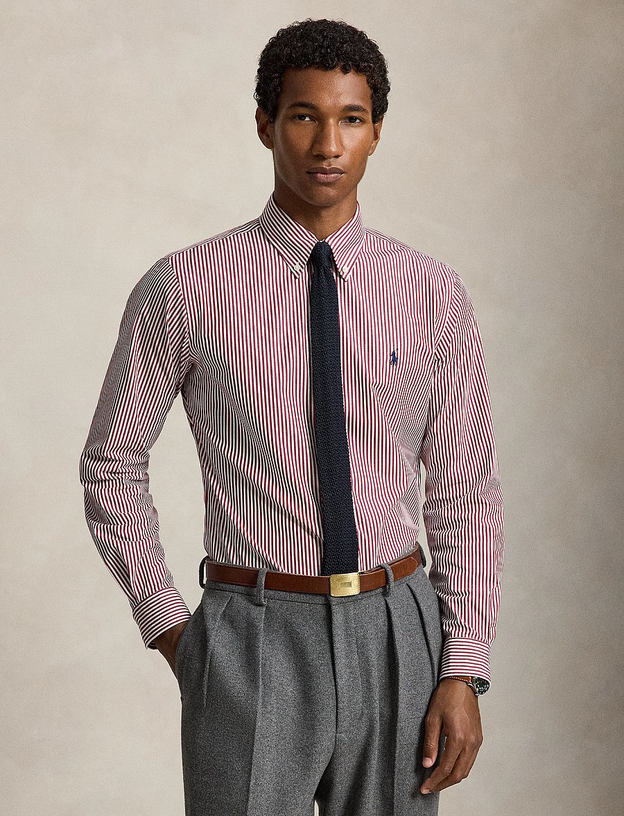 Polo Ralph Lauren - Custom Fit Striped Stretch Poplin Shirt - striped shirts - 4655b wine white - 0