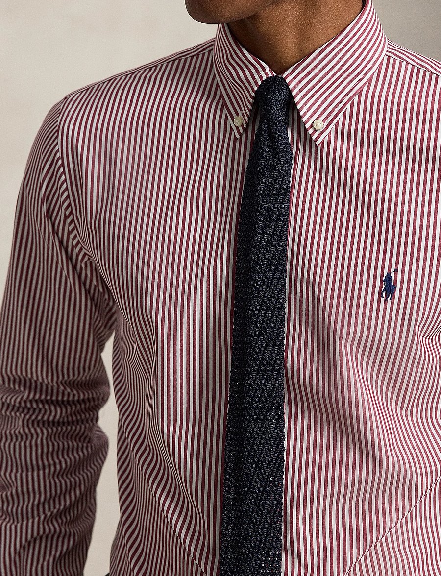 Polo Ralph Lauren - Custom Fit Striped Stretch Poplin Shirt - striped shirts - 4655b wine white - 4