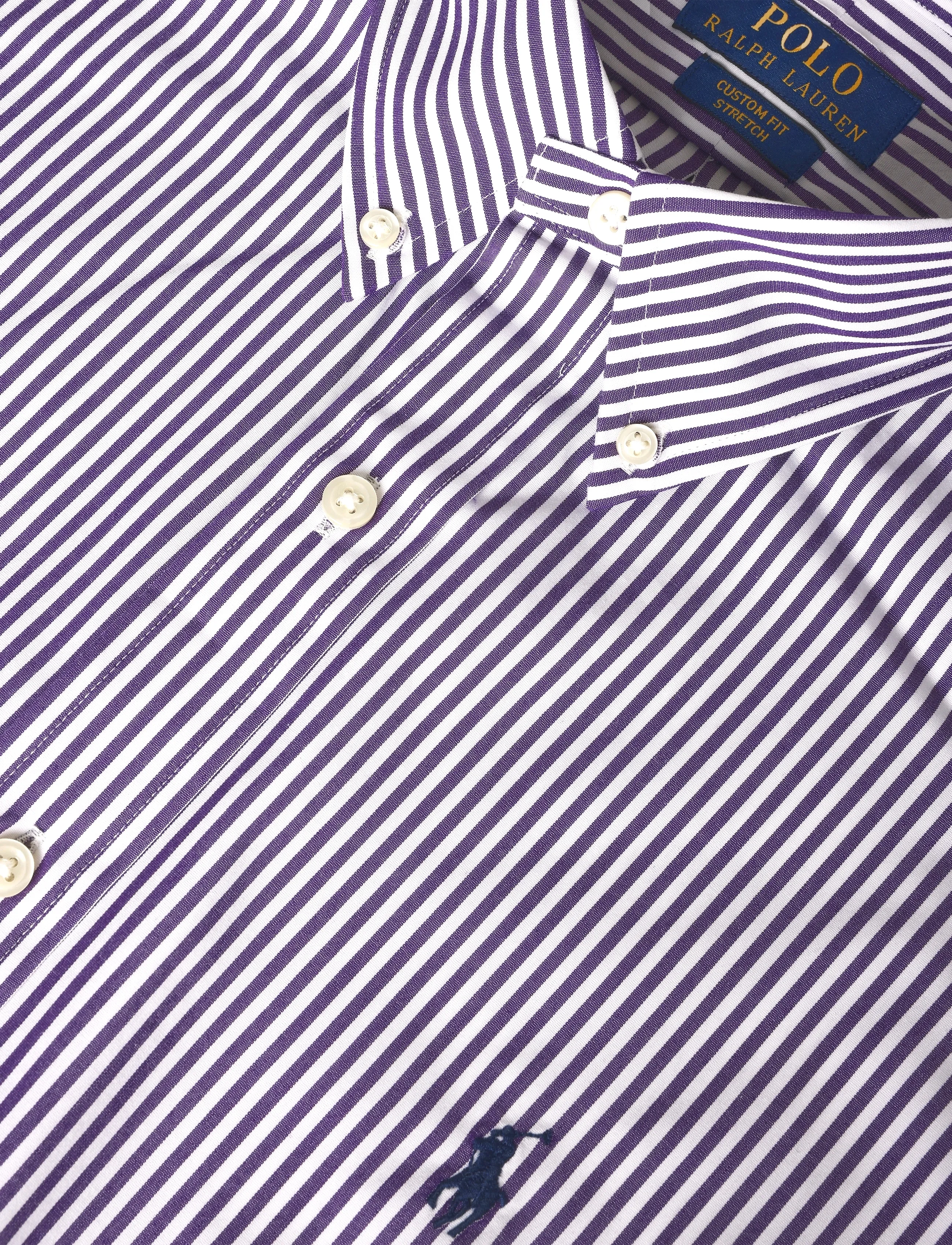 Polo Ralph Lauren - Custom Fit Striped Stretch Poplin Shirt - gestreifte hemden - 4655d purple whit - 2
