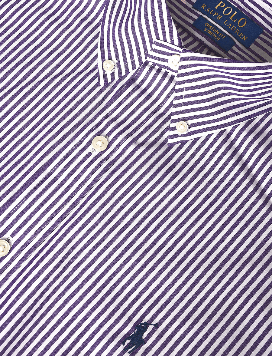 Polo Ralph Lauren - Custom Fit Striped Stretch Poplin Shirt - gestreifte hemden - 4655d purple whit - 2