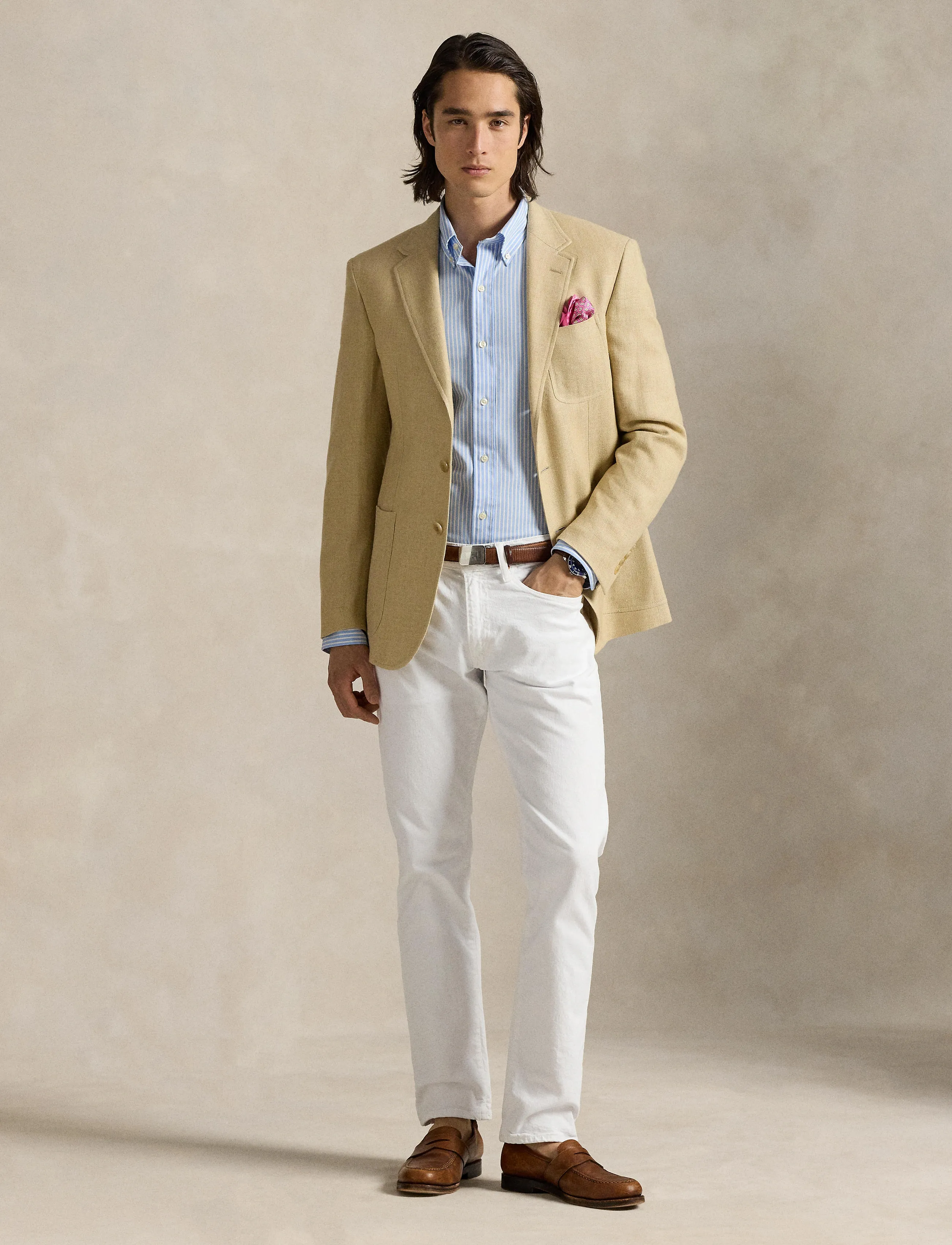 Polo Ralph Lauren Custom Fit Striped Stretch Poplin Shirt, M, Blue, Skjorter > Afslappet, Herre