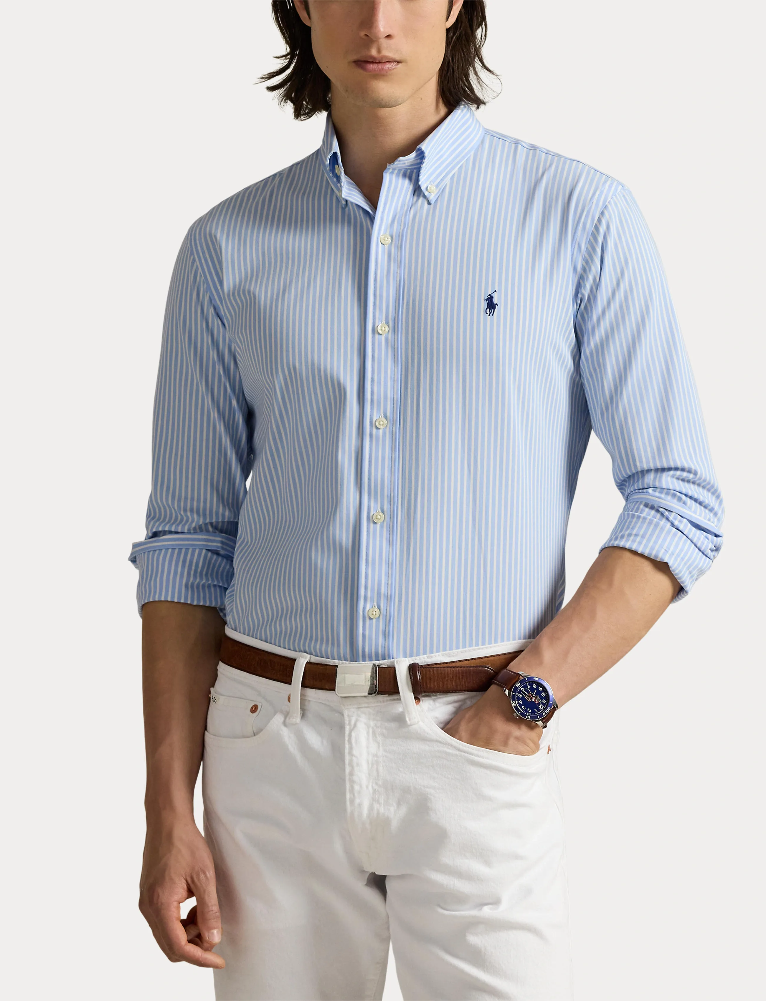 Polo Ralph Lauren - Custom Fit Striped Stretch Poplin Shirt - gestreifte hemden - 6779f austin blue - 5
