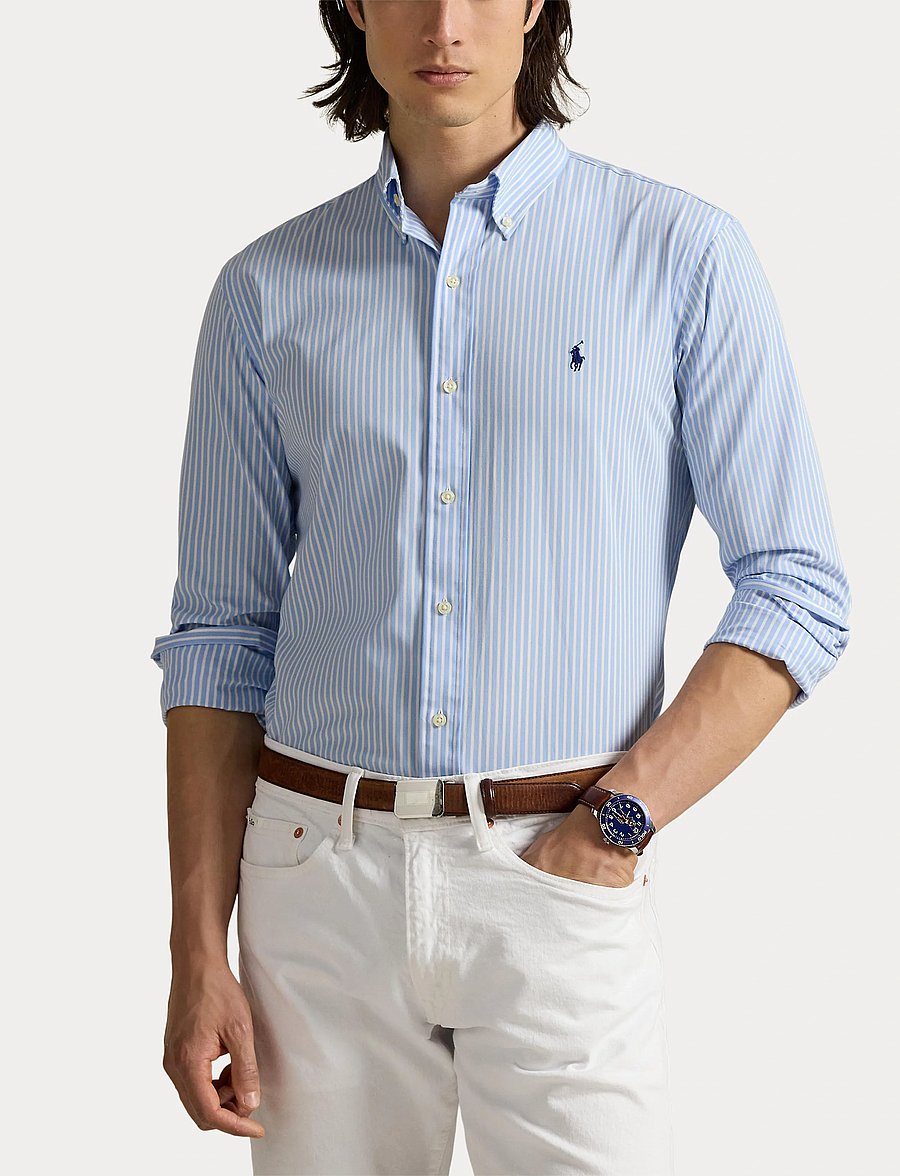 Polo Ralph Lauren - Custom Fit Striped Stretch Poplin Shirt - gestreifte hemden - 6779f austin blue - 5