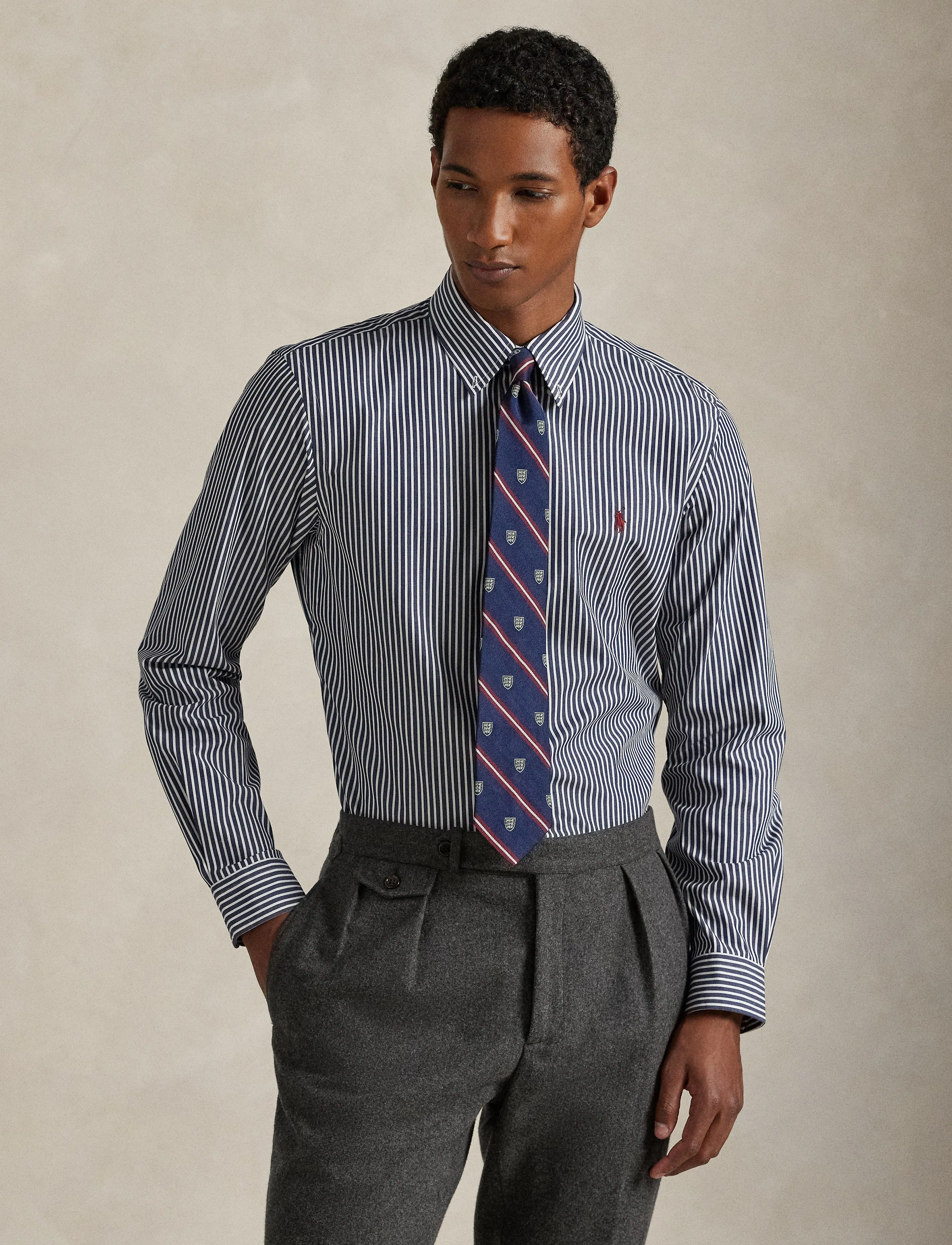 Polo Ralph Lauren - Custom Fit Striped Stretch Poplin Shirt - chemises à rayures - 6779j newport nav - 3