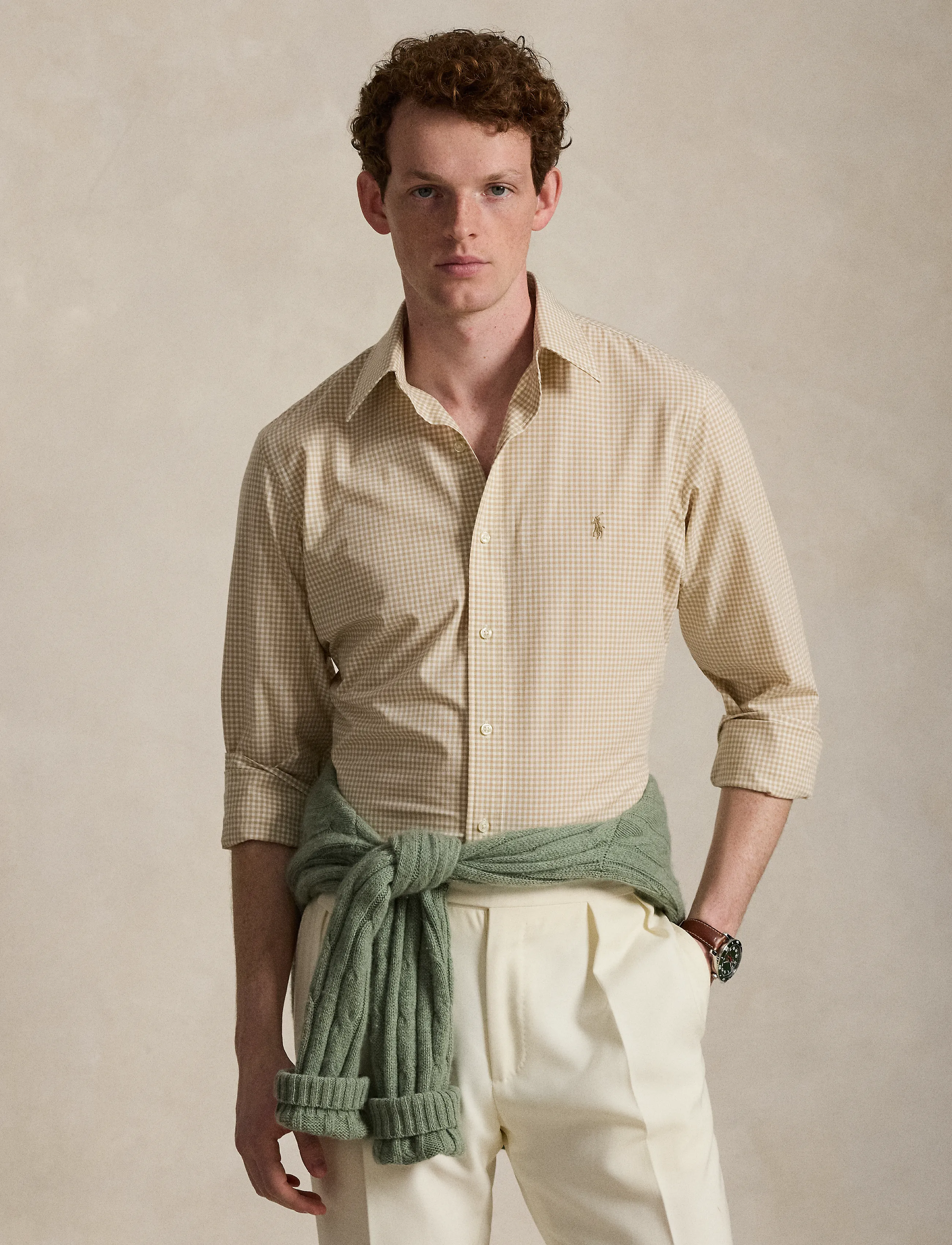 Polo Ralph Lauren Custom Fit Gingham Stretch Poplin Shirt - Vabaajasärgid - 4656AF VINTAGE KH / beige