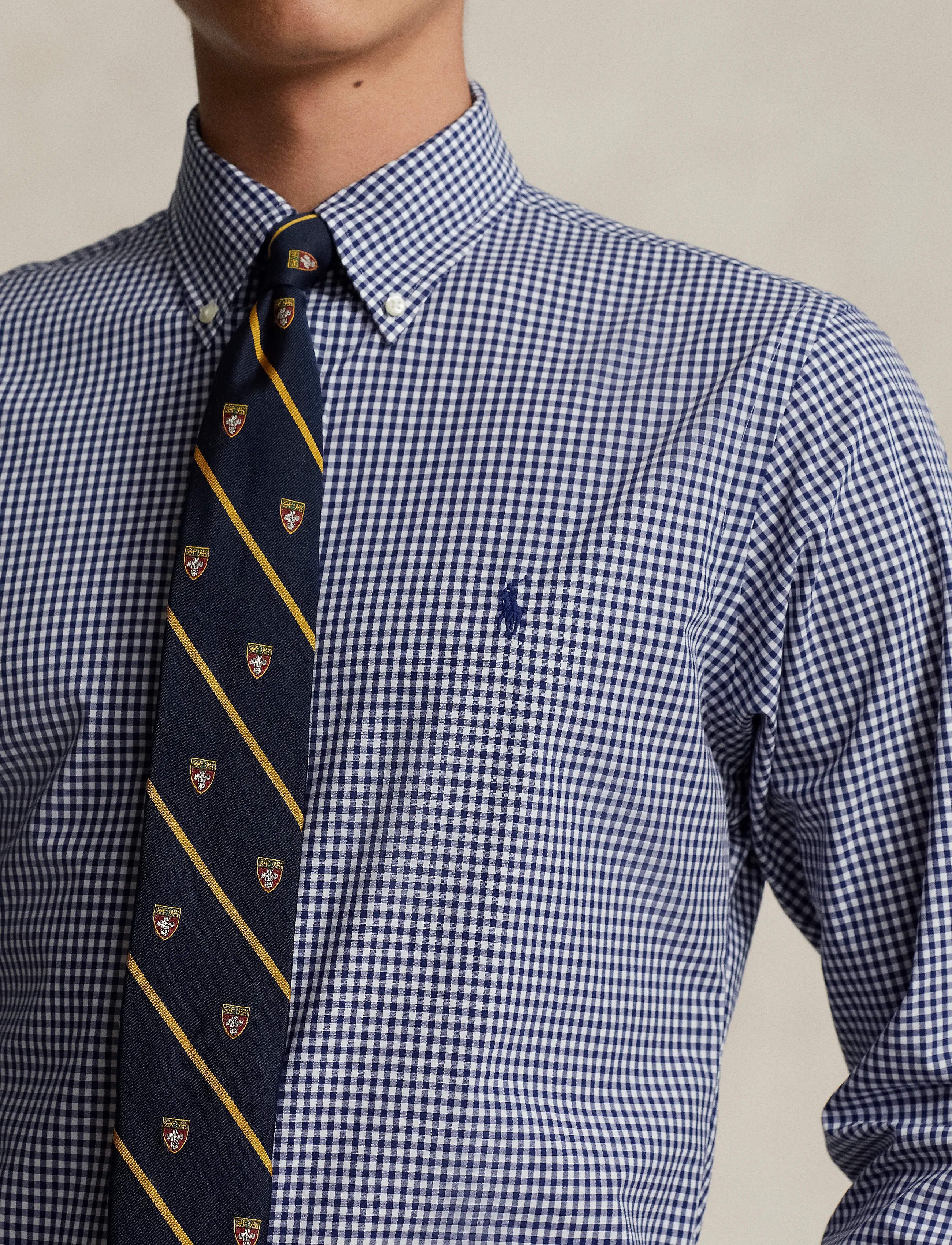Polo Ralph Lauren - Custom Fit Gingham Stretch Poplin Shirt - rutiga skjortor - 4656a navy/white - 4