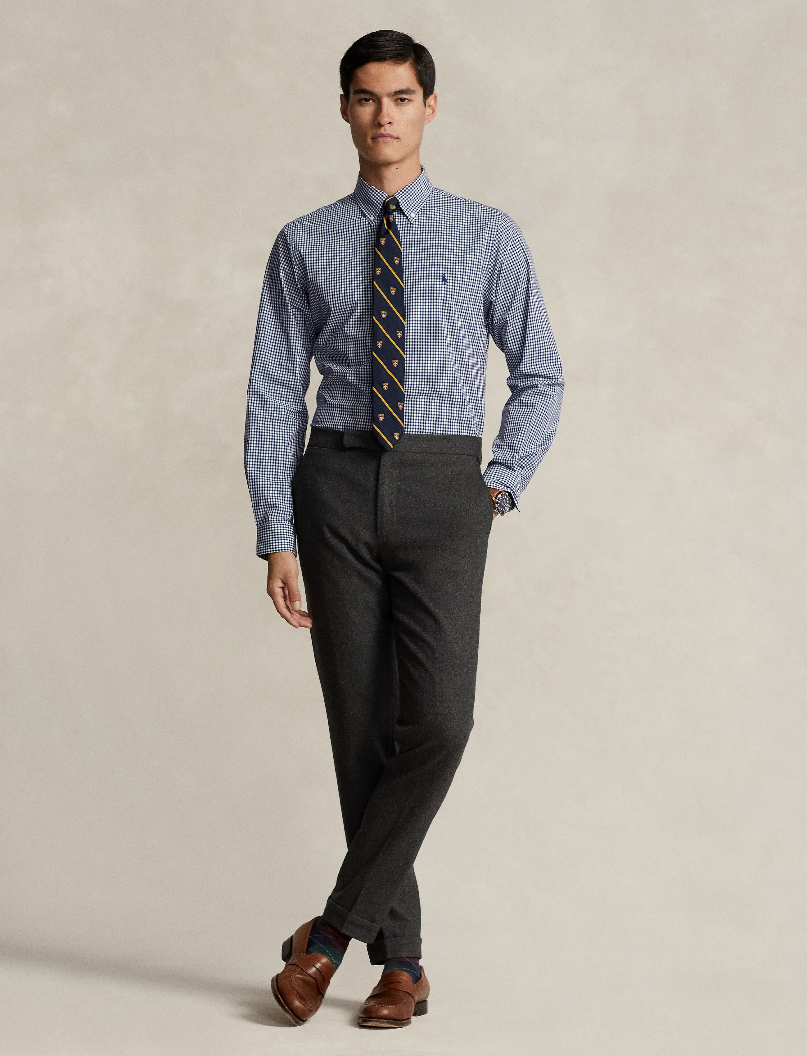 Polo Ralph Lauren - Custom Fit Gingham Stretch Poplin Shirt - rutiga skjortor - 4656a navy/white - 5