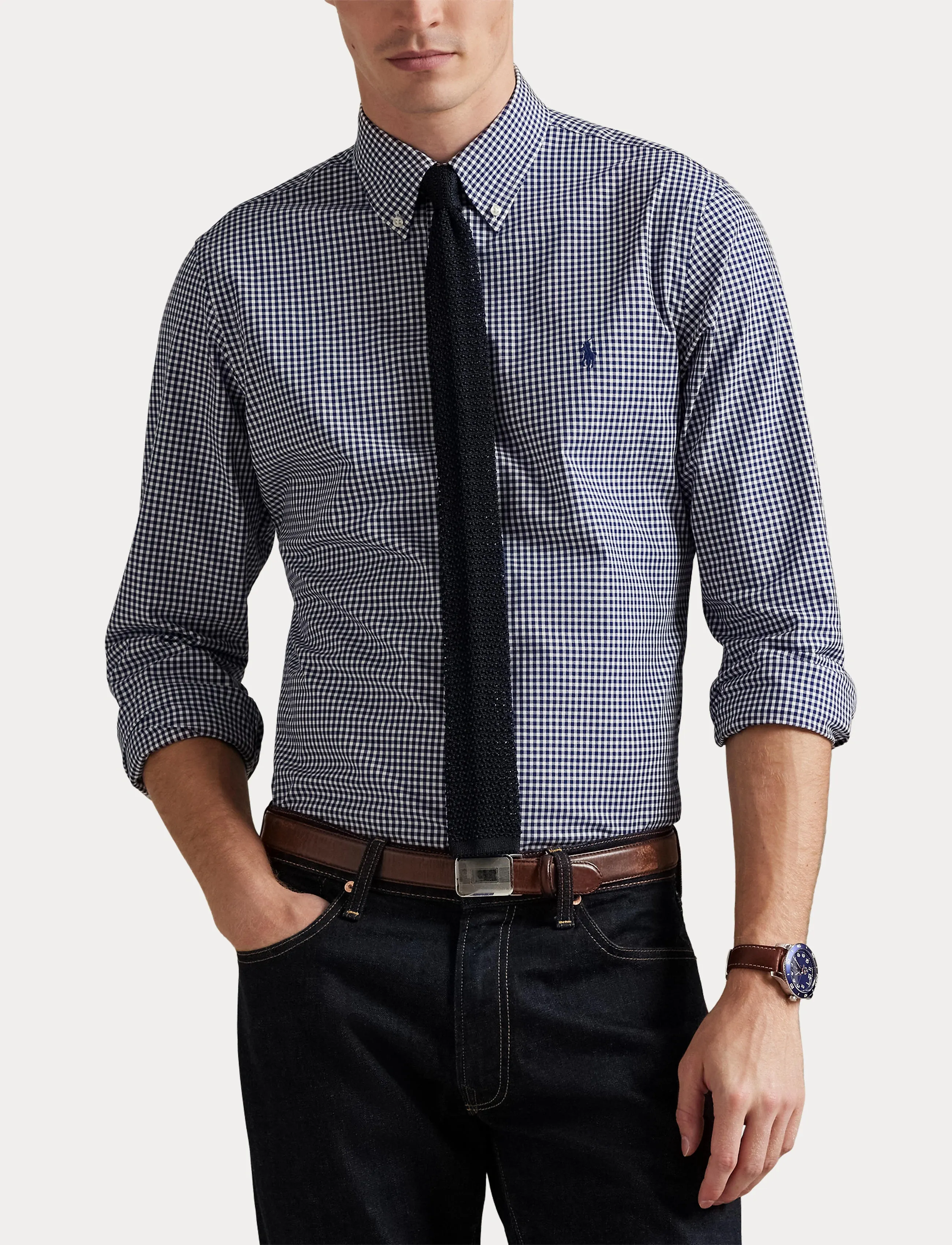 Polo Ralph Lauren - Custom Fit Gingham Stretch Poplin Shirt - karierte hemden - 4656a newport nav - 5
