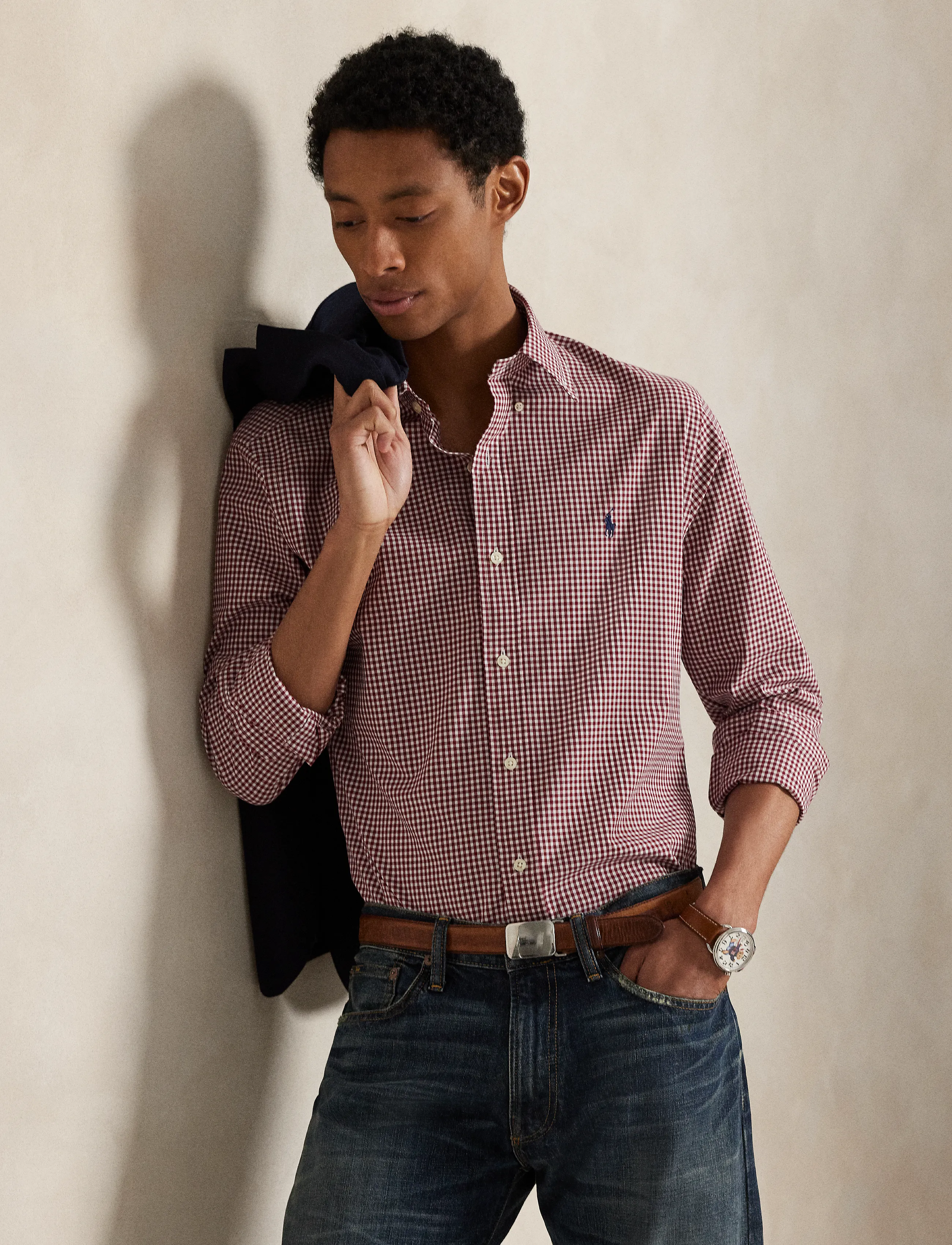 Polo Ralph Lauren Custom Fit Gingham Stretch Poplin Shirt - Shirts - 4656N CLASSIC WIN / burgundy
