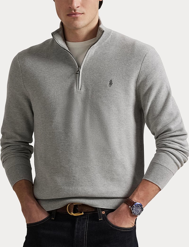 Polo Ralph Lauren - Mesh-Knit Cotton Quarter-Zip Sweater - half zip-tröjor - andover heather - 5