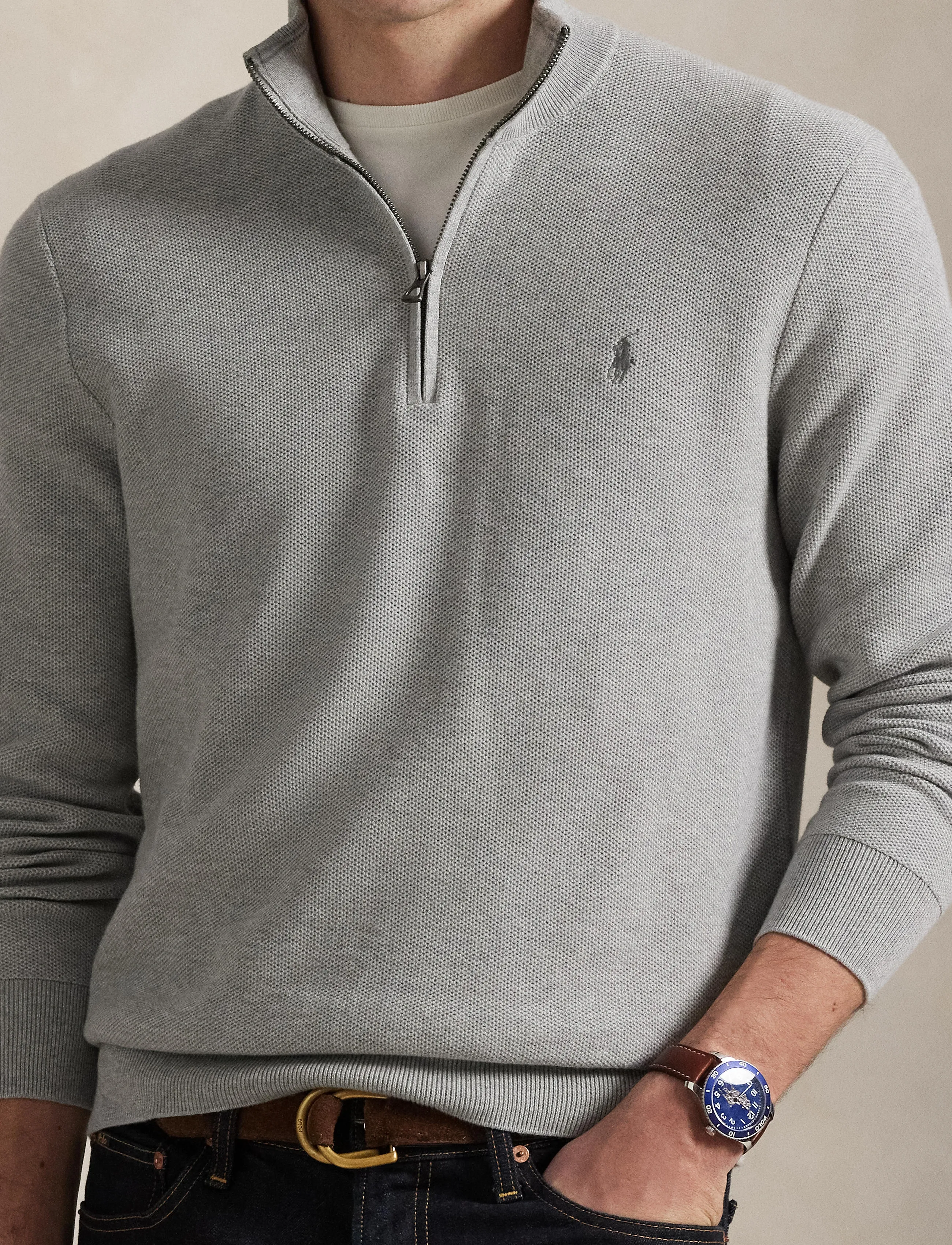 Polo Ralph Lauren Mesh-Knit Cotton Quarter-Zip Sweater stickade tröjor herr – bild 7
