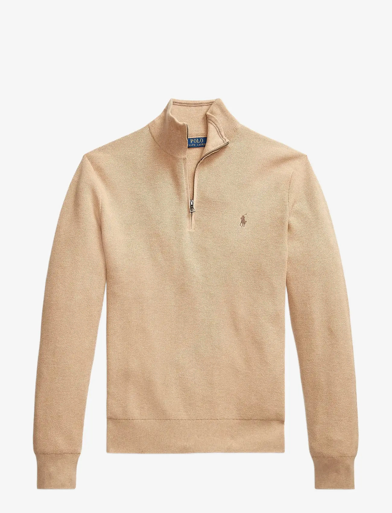 Polo Ralph Lauren - Mesh-Knit Cotton Quarter-Zip Sweater - half zip-tröjor - camel melange - 1