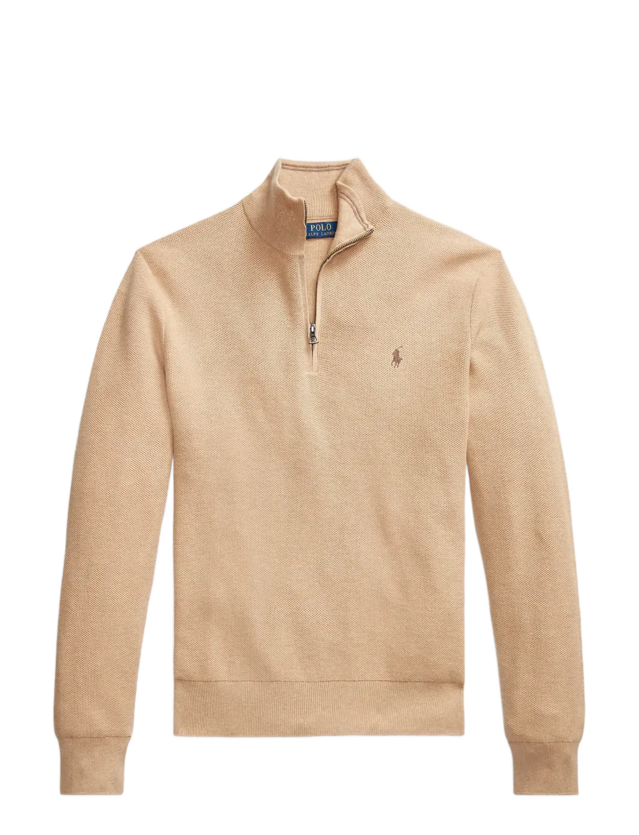 Mesh-Knit Cotton Quarter-Zip Sweater - CAMEL MELANGE