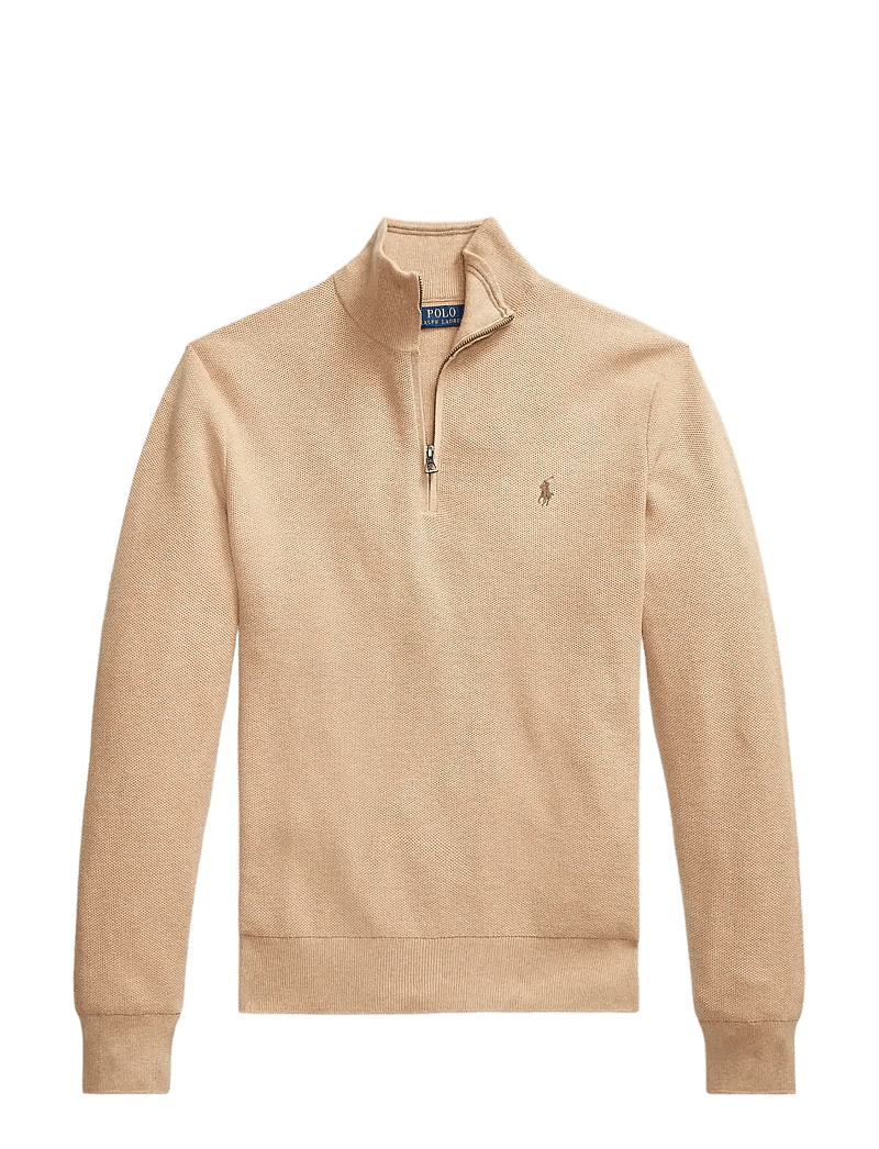 Polo Ralph Lauren - Mesh-Knit Cotton Quarter-Zip Sweater - half zip-tröjor - camel melange - 1