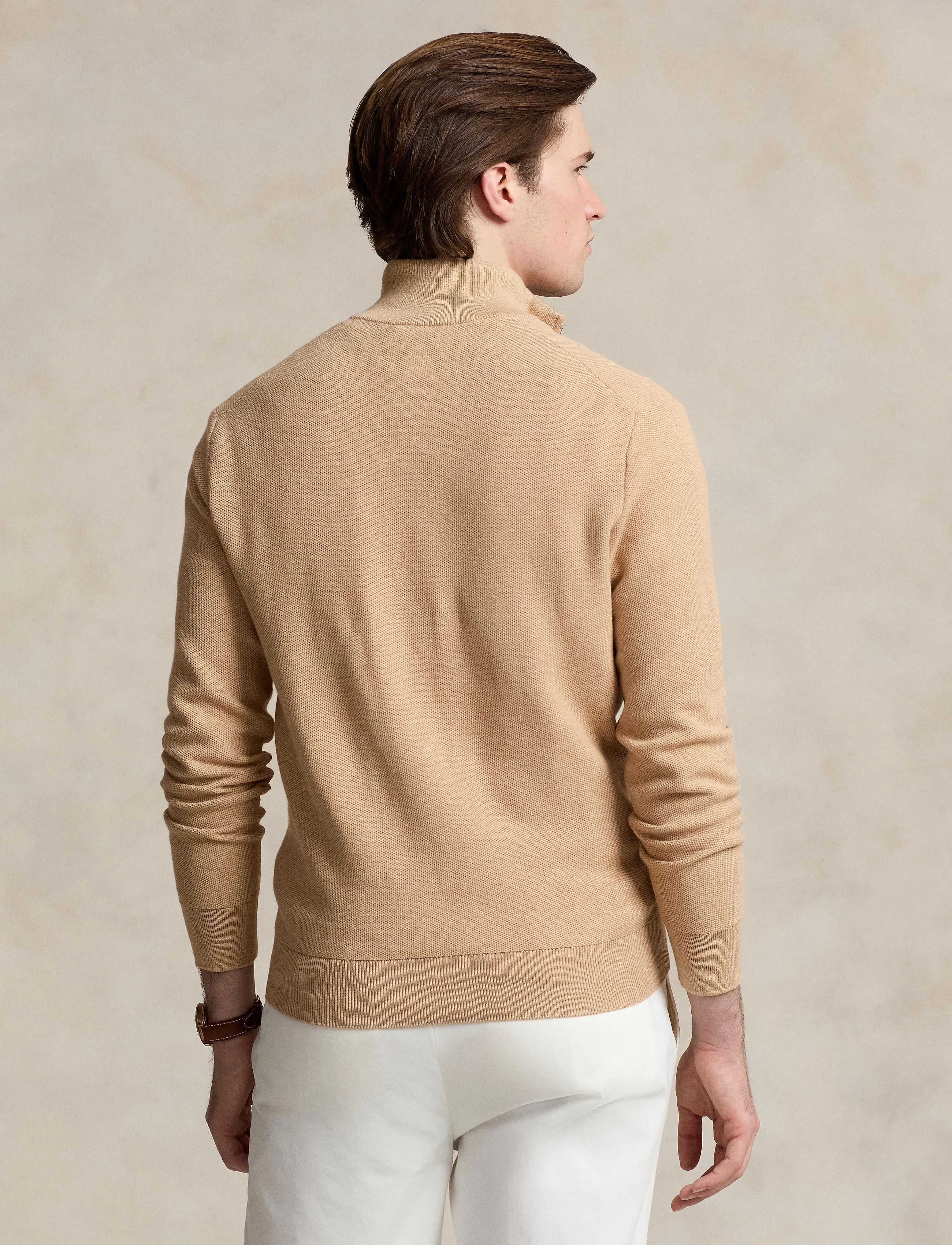 Pikéstickad tröja i beige bomull 3