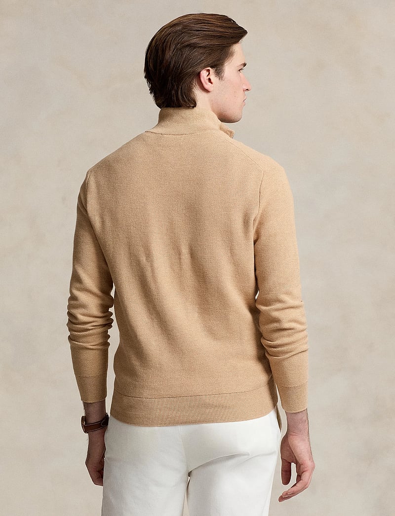 Polo Ralph Lauren - Mesh-Knit Cotton Quarter-Zip Sweater - half zip-tröjor - camel melange - 2