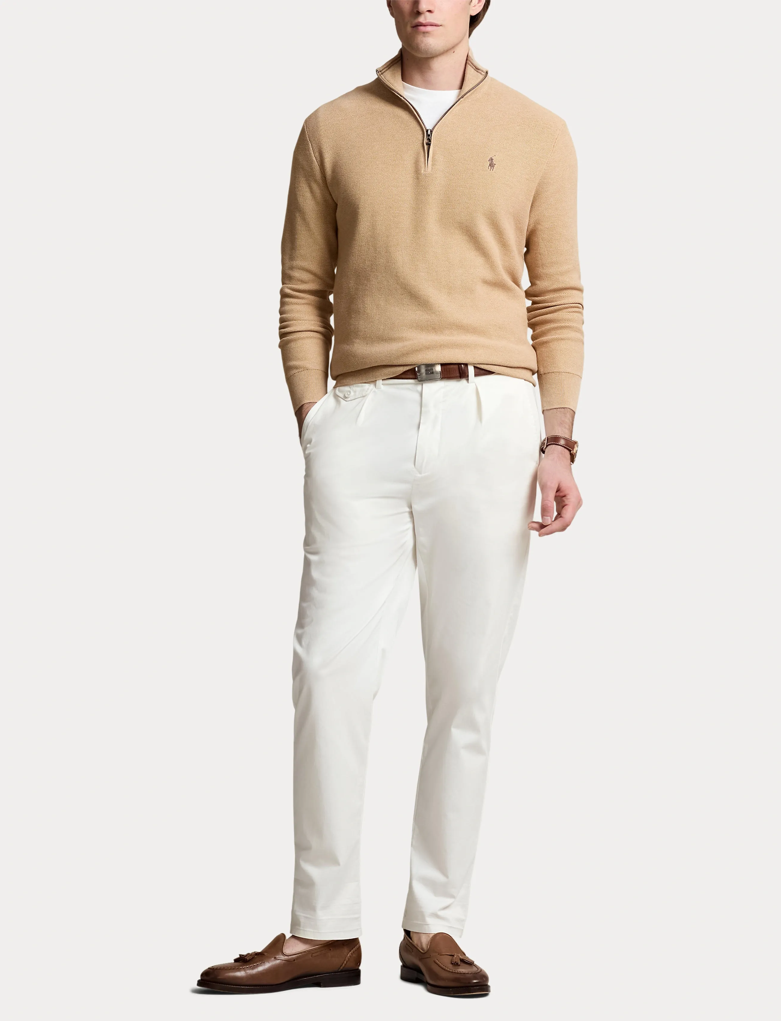 Pikéstickad tröja i beige bomull 5