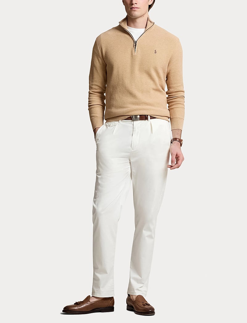 Polo Ralph Lauren - Mesh-Knit Cotton Quarter-Zip Sweater - half zip-tröjor - camel melange - 4