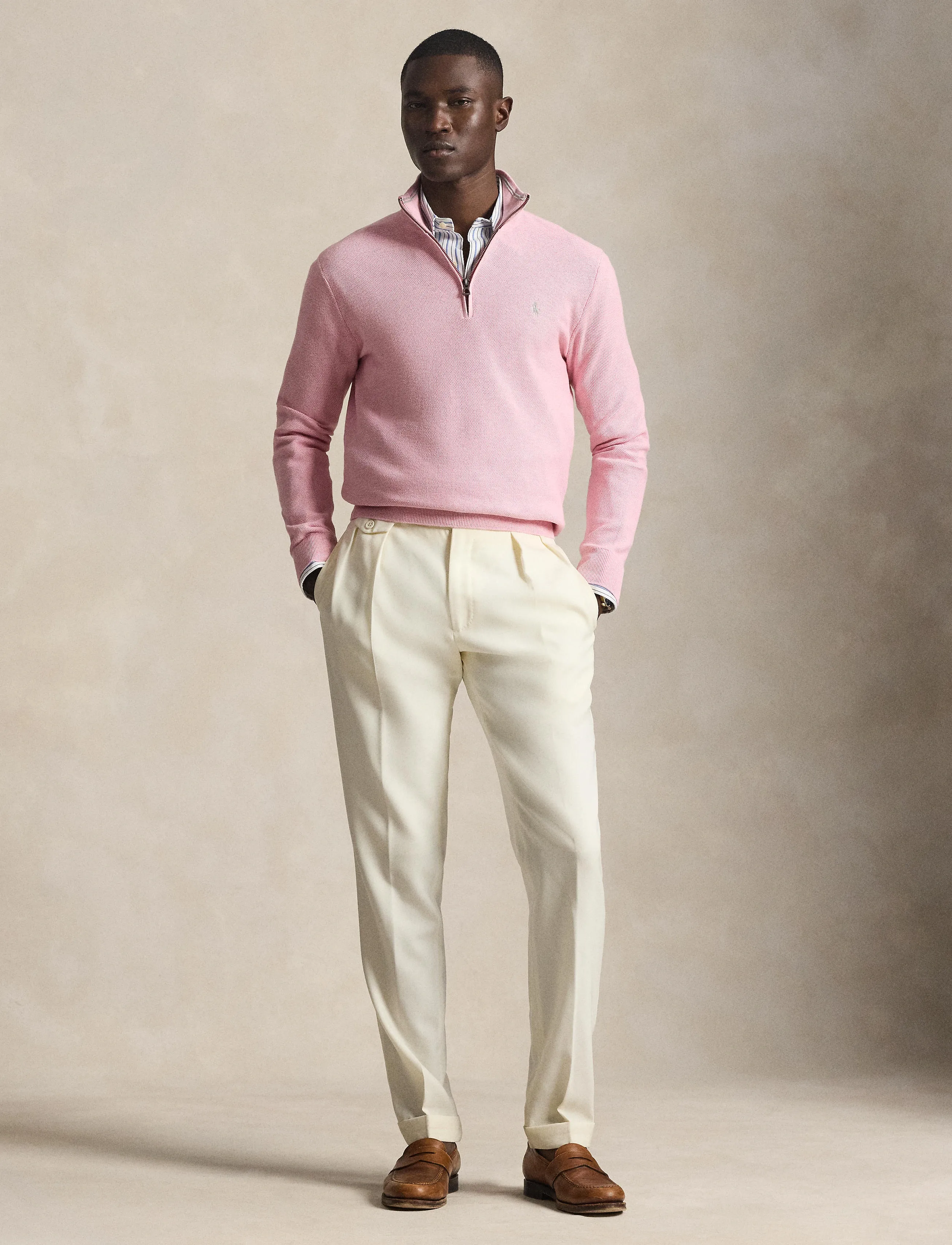 Polo Ralph Lauren Mesh-Knit Cotton Quarter-Zip Sweater, Mænd, Strikket Quarter-Zip Trøje, Pink, Str: M