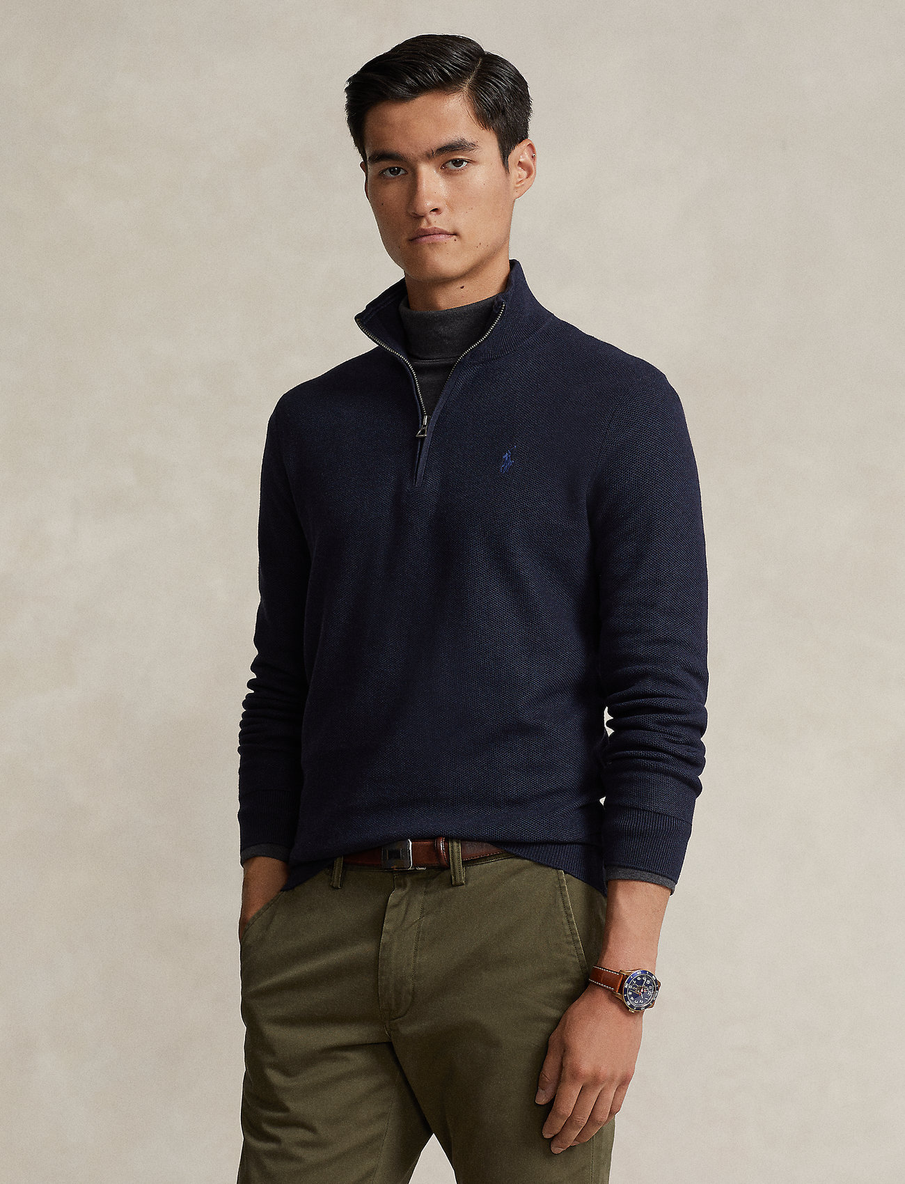 Polo Ralph Lauren - Mesh-Knit Cotton Quarter-Zip Sweater - half zip jumpers - navy htr - 0