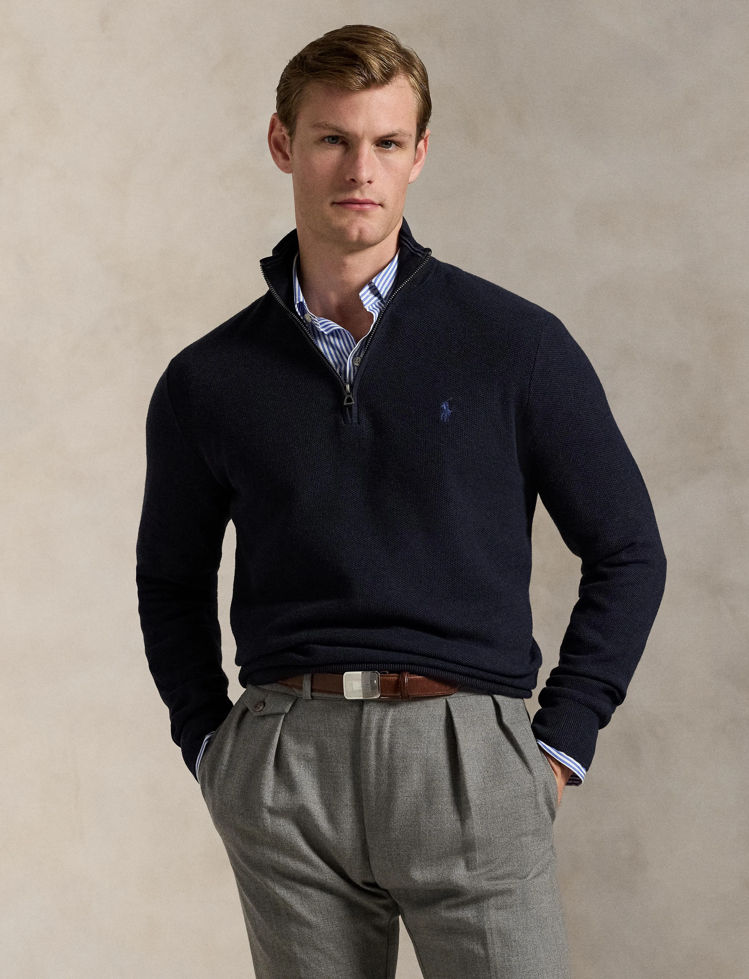 Polo Ralph Lauren - Mesh-Knit Cotton Quarter-Zip Sweater - half zip-tröjor - navy htr - 3
