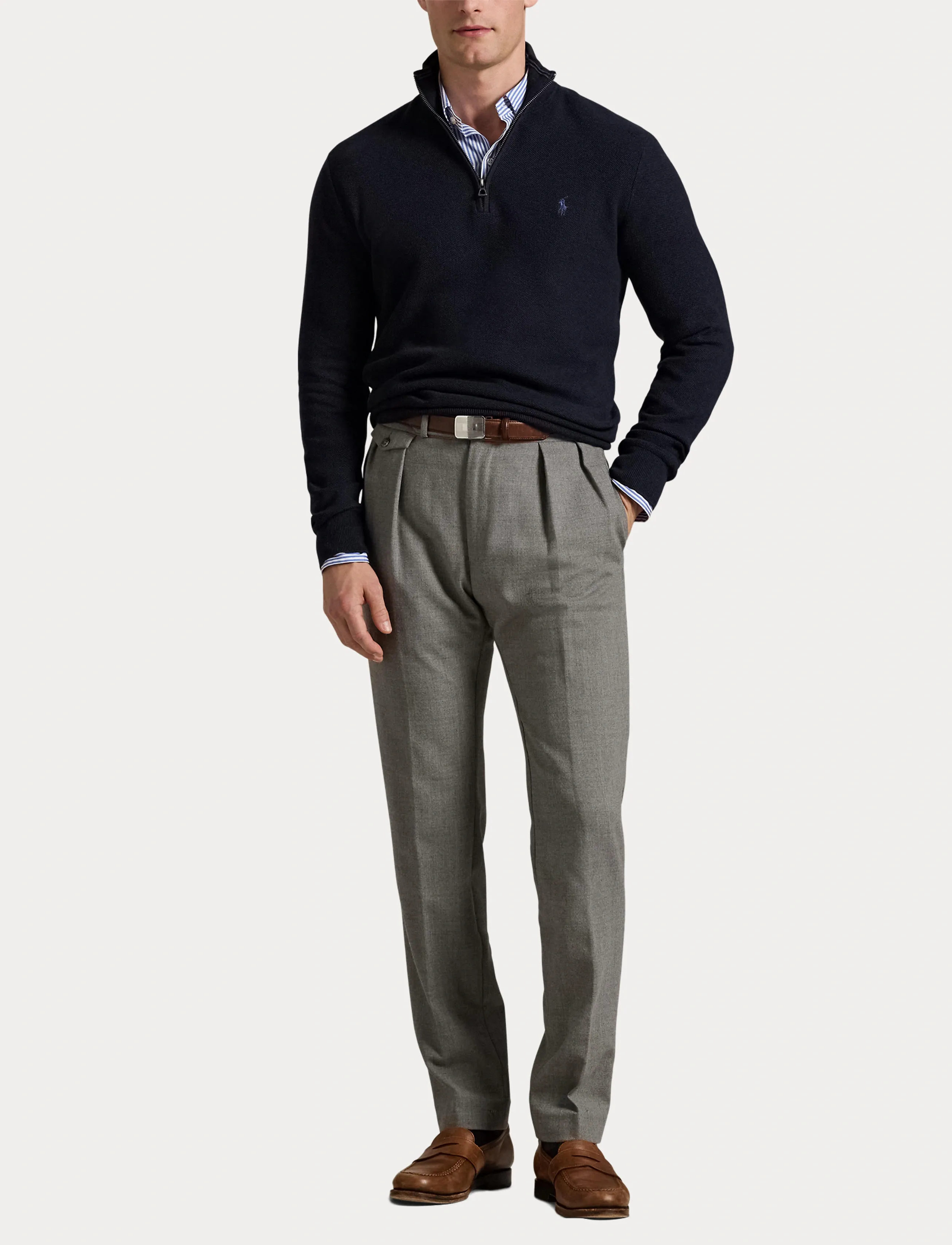 Polo Ralph Lauren - Mesh-Knit Cotton Quarter-Zip Sweater - half zip-tröjor - navy htr - 4