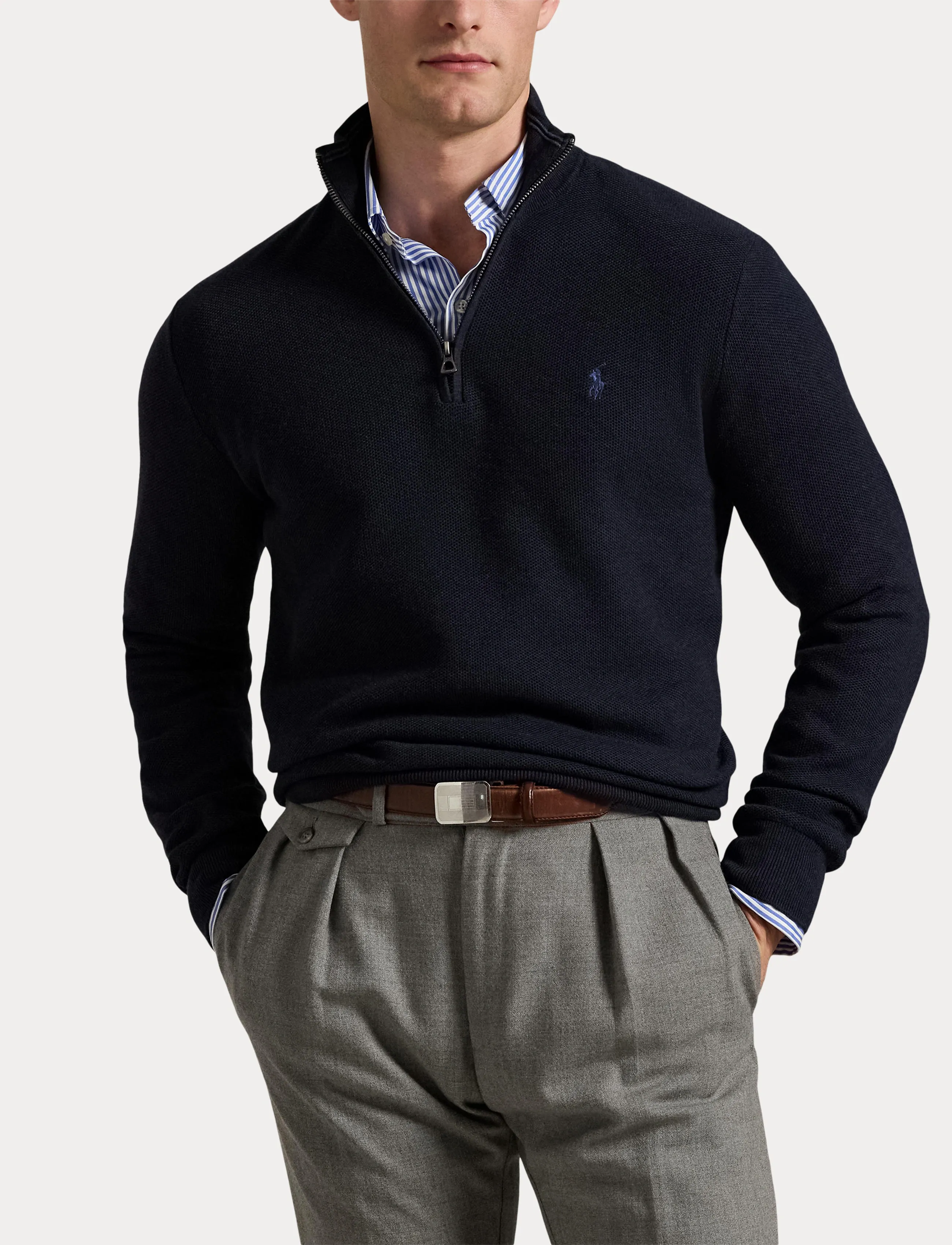 Polo Ralph Lauren - Mesh-Knit Cotton Quarter-Zip Sweater - half zip-tröjor - navy htr - 5