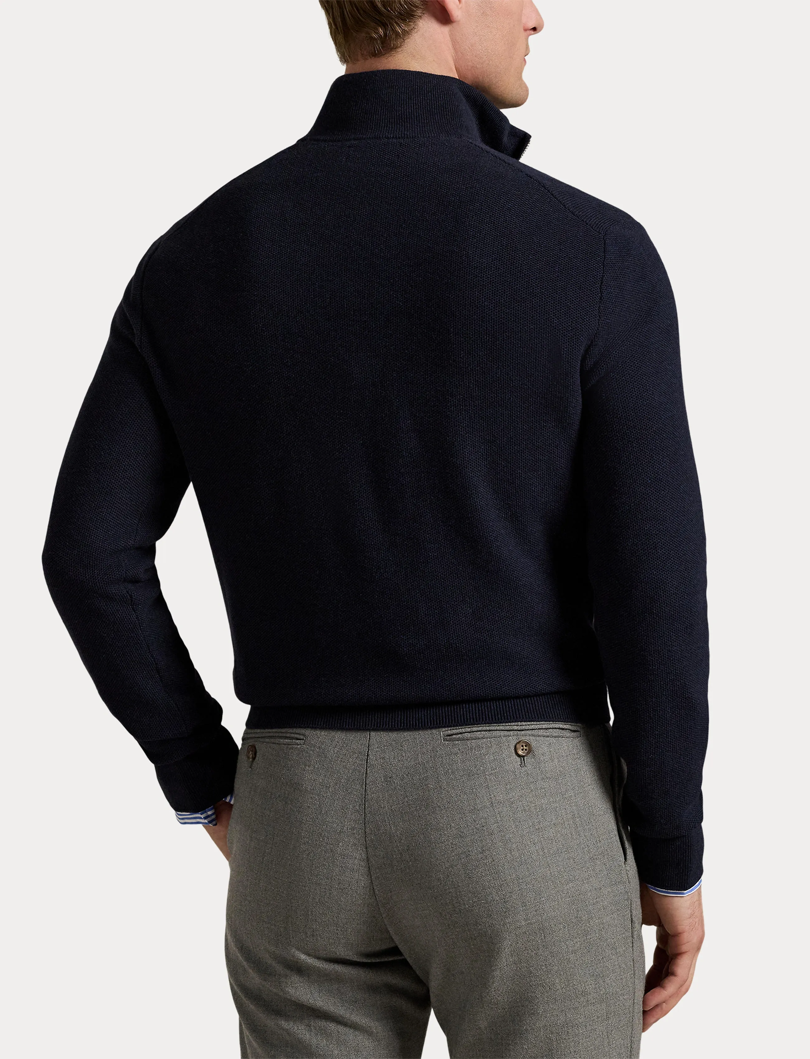 Polo Ralph Lauren Mesh-Knit Cotton Quarter-Zip Sweater - Streetstyle - NAVY HTR / navy