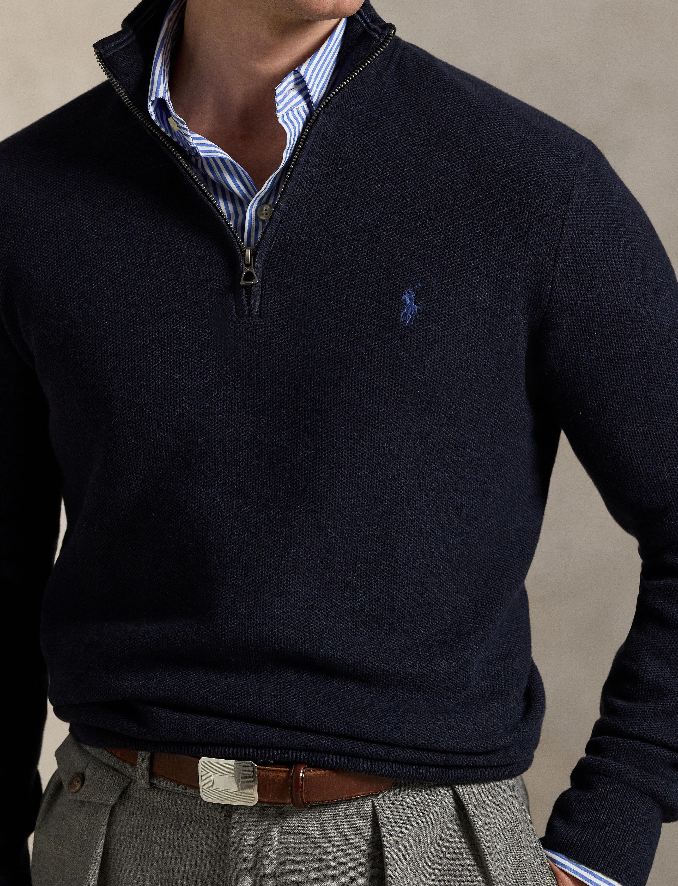 Polo Ralph Lauren Mesh-Knit Cotton Quarter-Zip Sweater stickade tröjor herr – bild 7