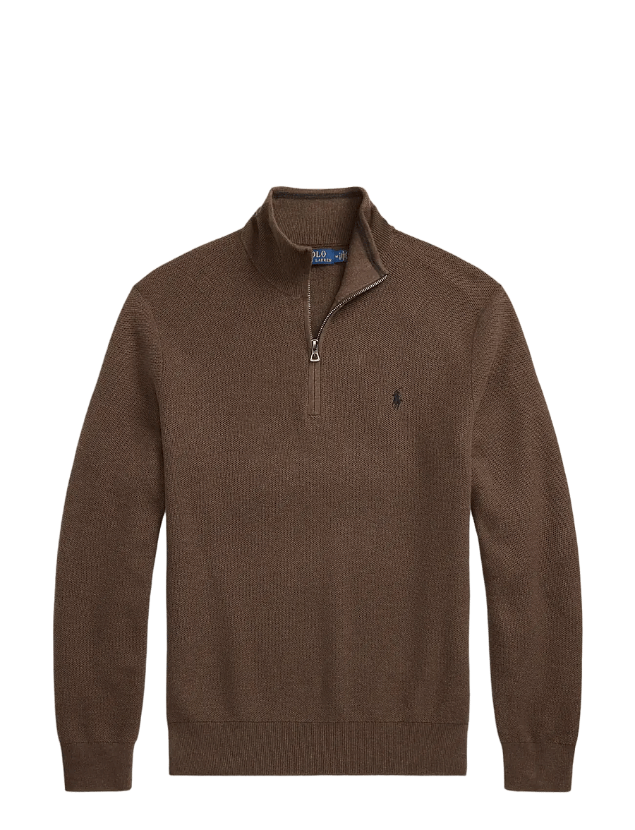 Polo Ralph Lauren - Mesh-Knit Cotton Quarter-Zip Sweater - tõmblukk-kaelusega džemprid - nutmeg brown heat - 1