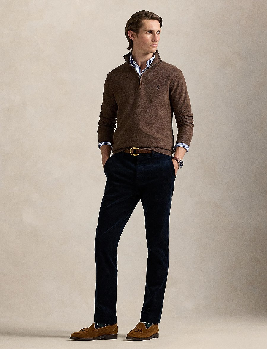 Polo Ralph Lauren - Mesh-Knit Cotton Quarter-Zip Sweater - tõmblukk-kaelusega džemprid - nutmeg brown heat - 0