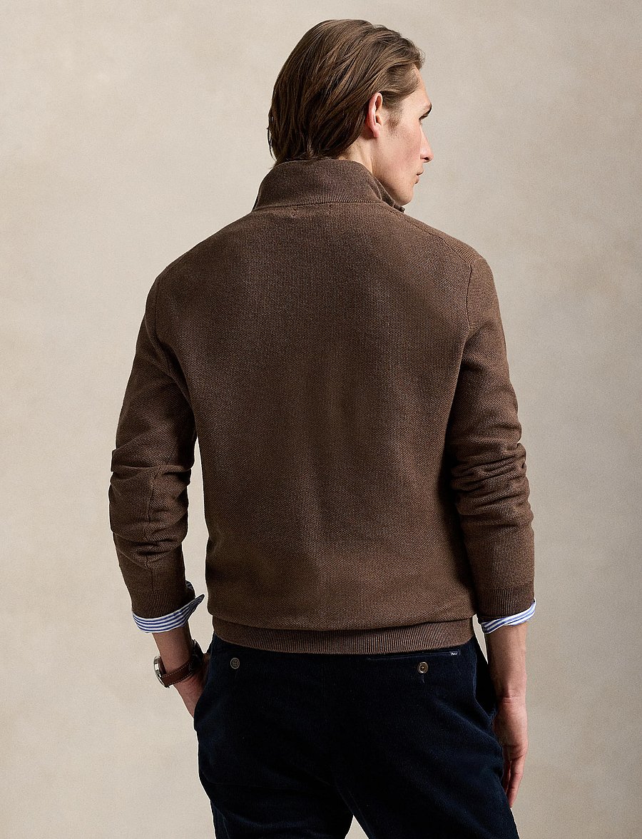 Polo Ralph Lauren - Mesh-Knit Cotton Quarter-Zip Sweater - tõmblukk-kaelusega džemprid - nutmeg brown heat - 2