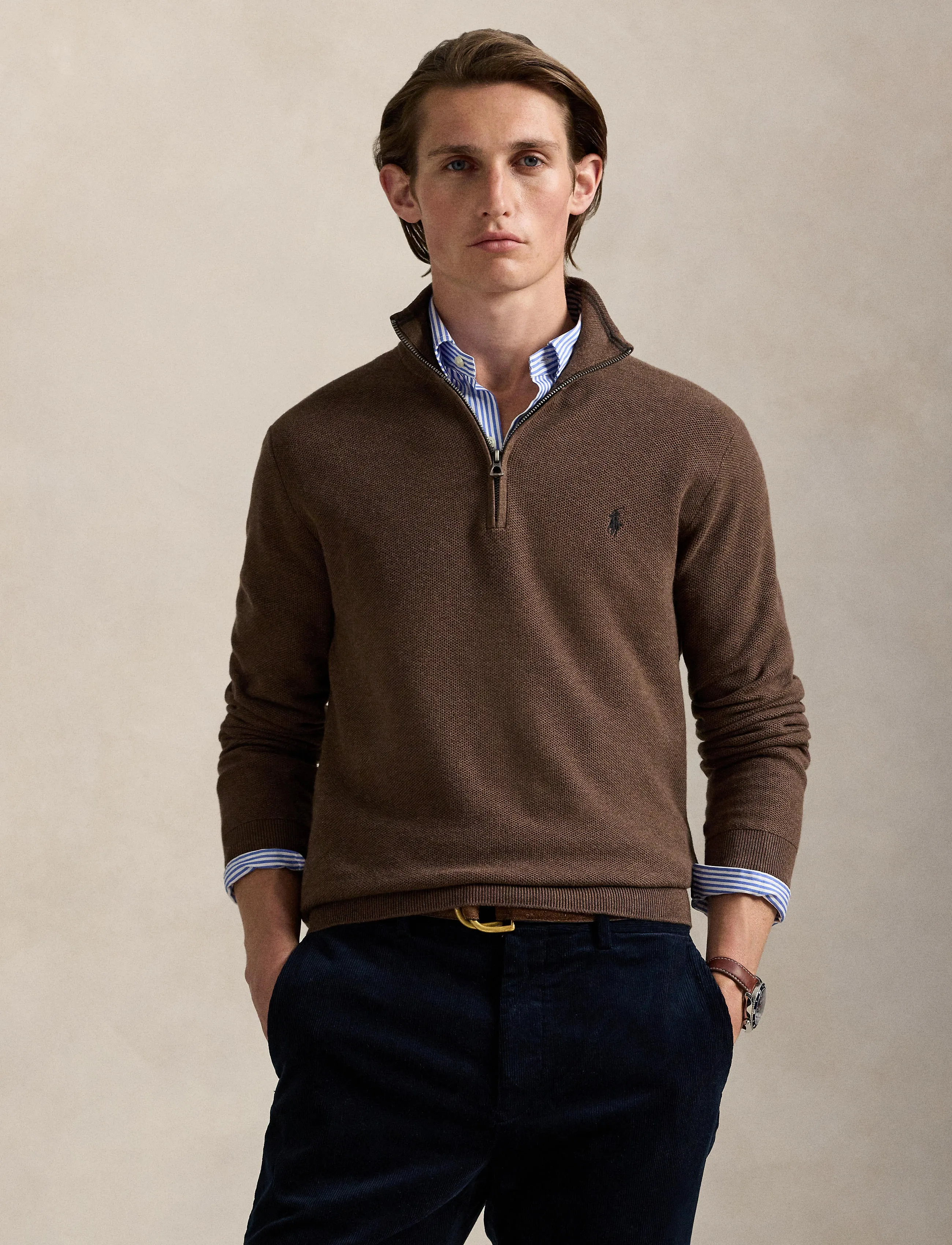 Polo Ralph Lauren - 32/2 COTTON-LSL-PLO - halfzip strik - nutmeg brown heat - 3