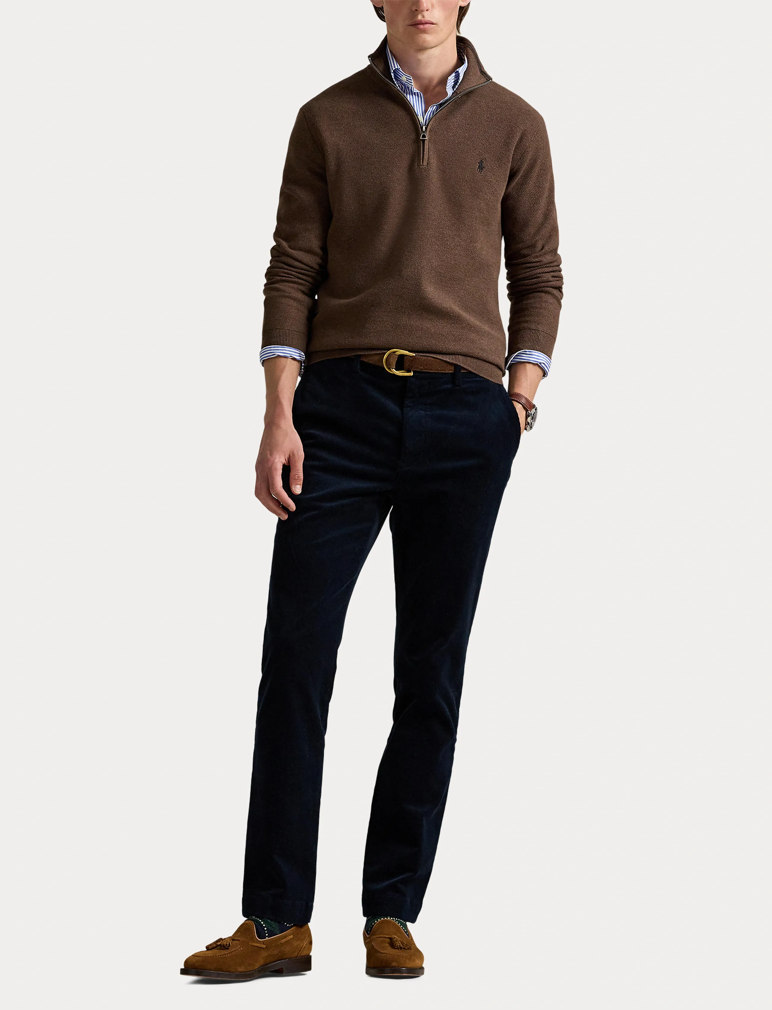 Polo Ralph Lauren - 32/2 COTTON-LSL-PLO - halfzip strik - nutmeg brown heat - 4