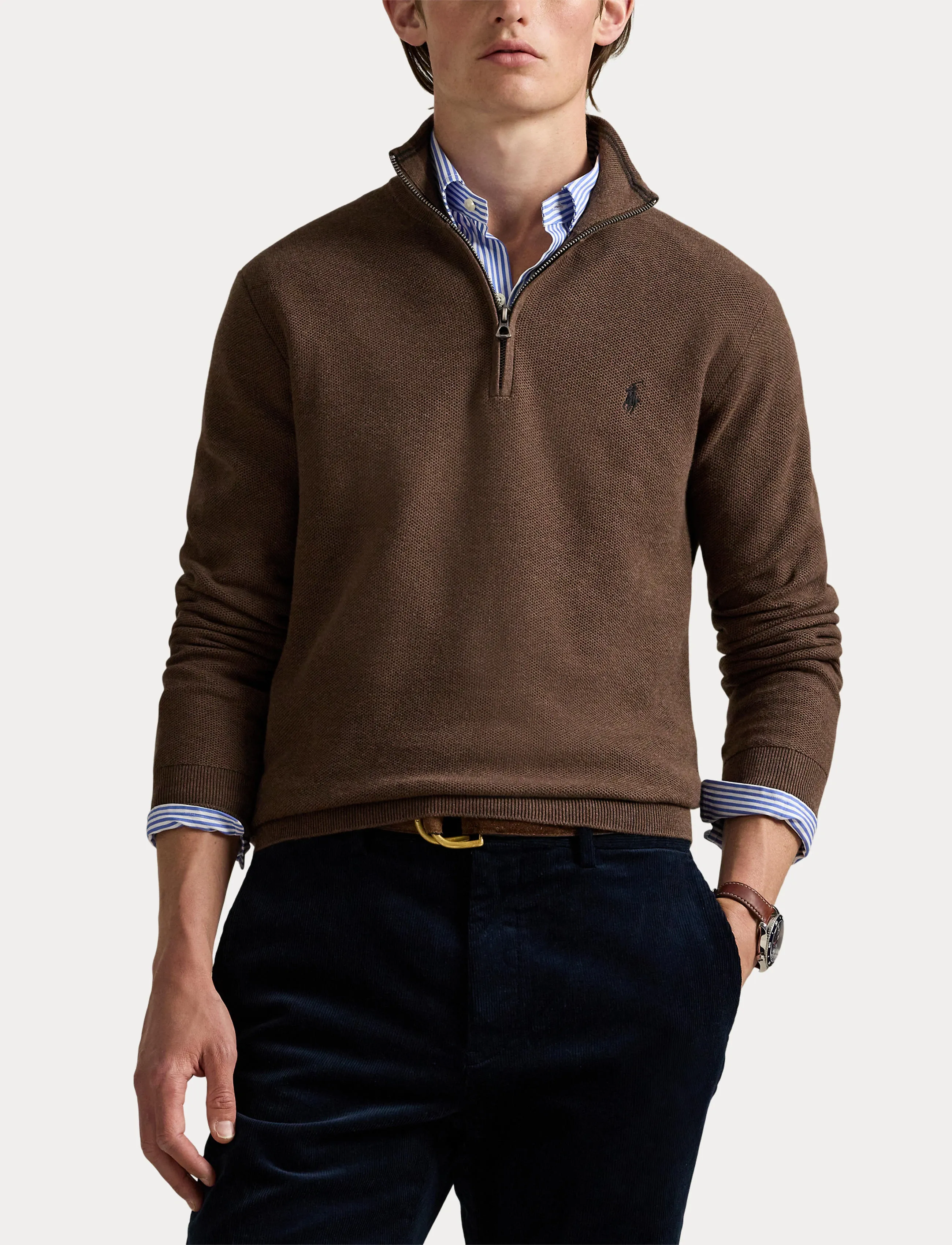 Polo Ralph Lauren - 32/2 COTTON-LSL-PLO - halfzip strik - nutmeg brown heat - 5