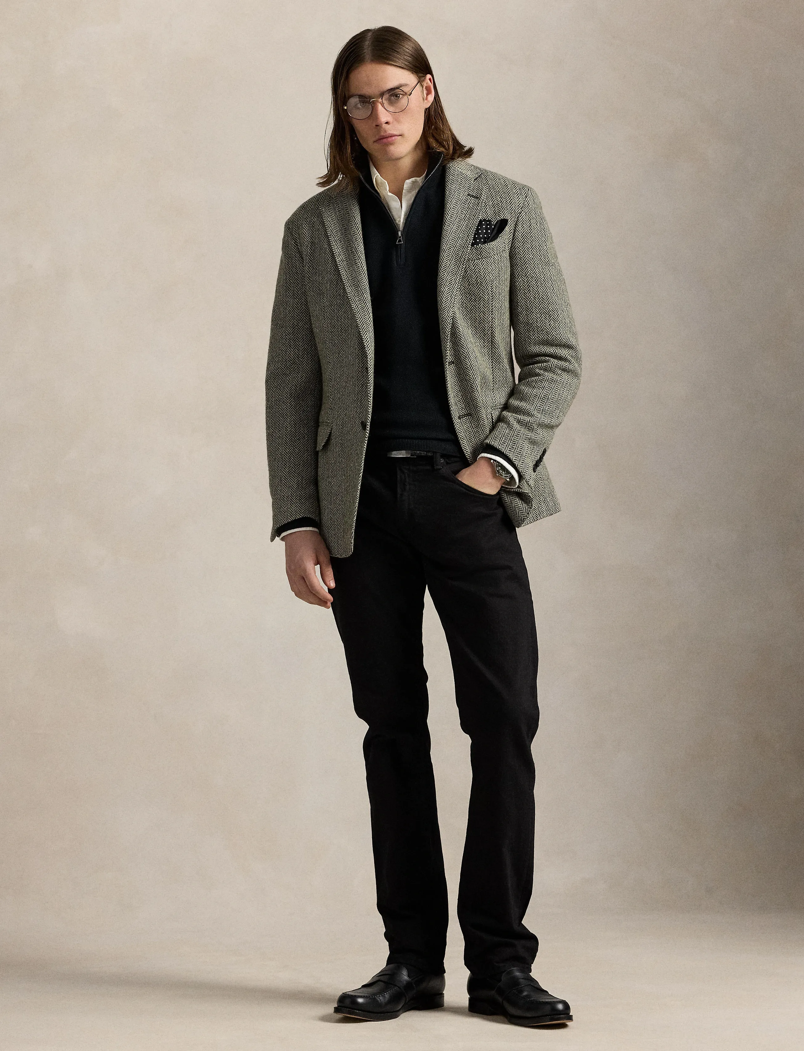 Polo Ralph Lauren Mesh-Knit Cotton Quarter-Zip Sweater, Mænd, Strikket Quarter-Zip Trøje, Sort, Str: S