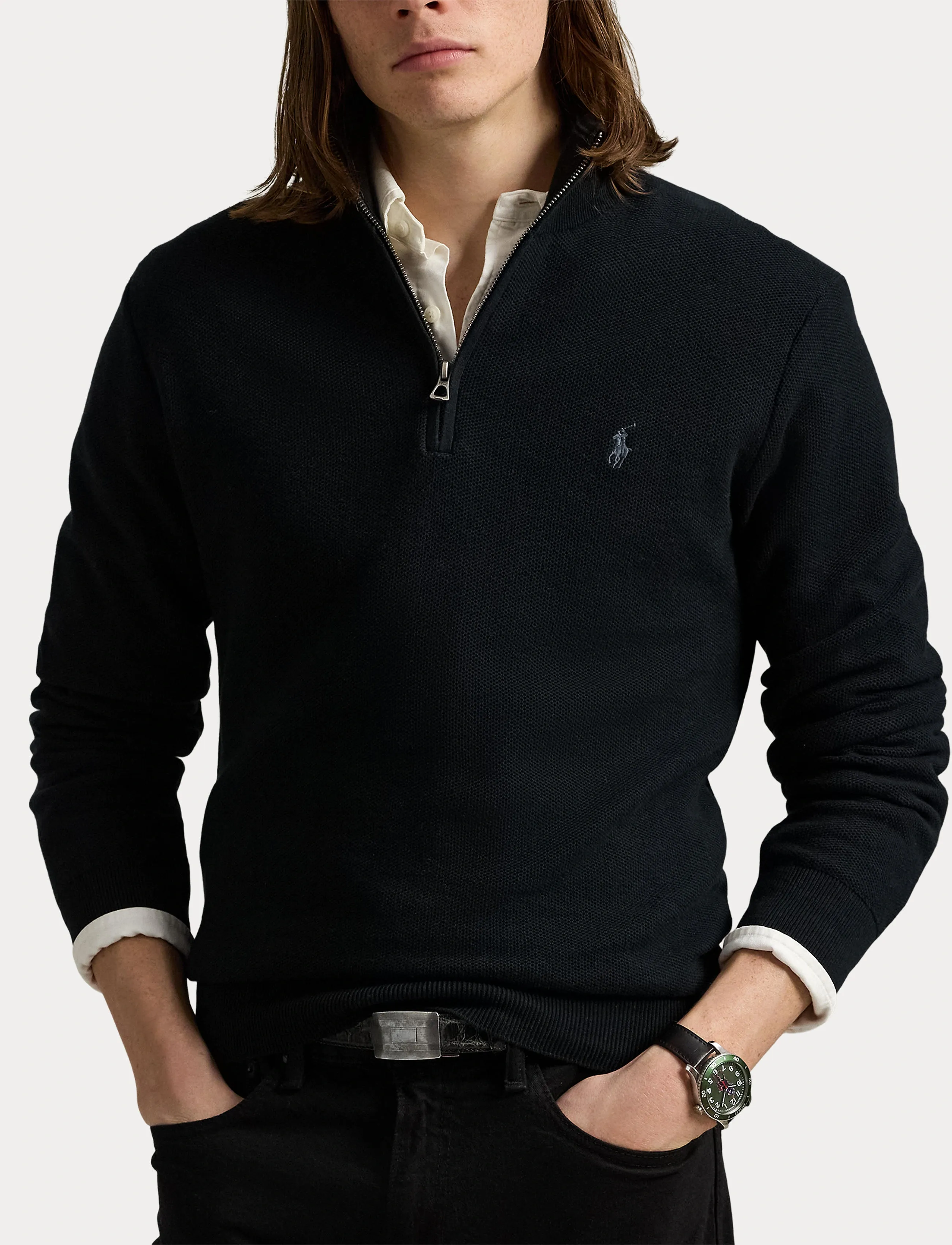 Polo Ralph Lauren Mesh-Knit Cotton Quarter-Zip Sweater stickade tröjor herr – bild 5