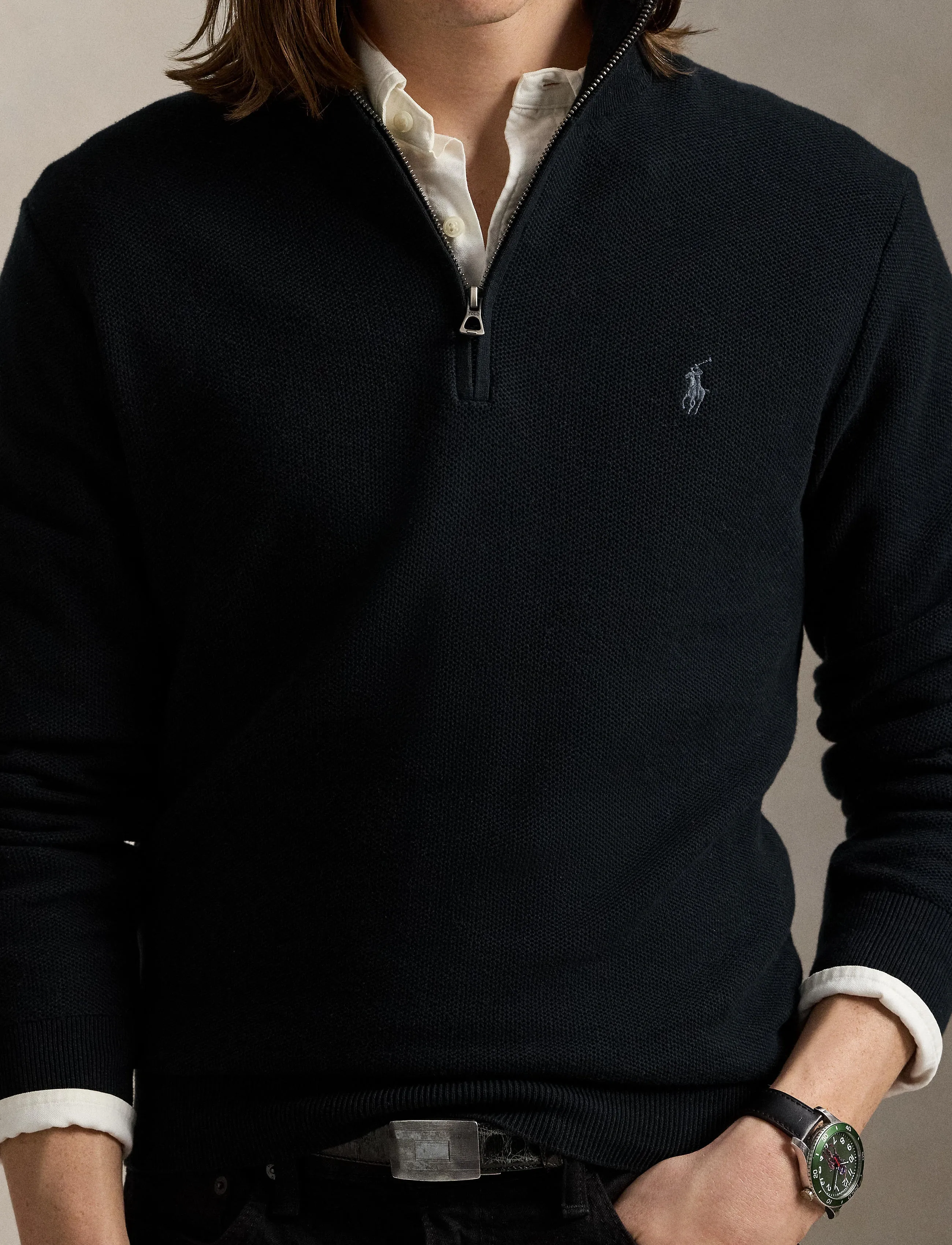 Polo Ralph Lauren Mesh-Knit Cotton Quarter-Zip Sweater stickade tröjor herr – bild 7