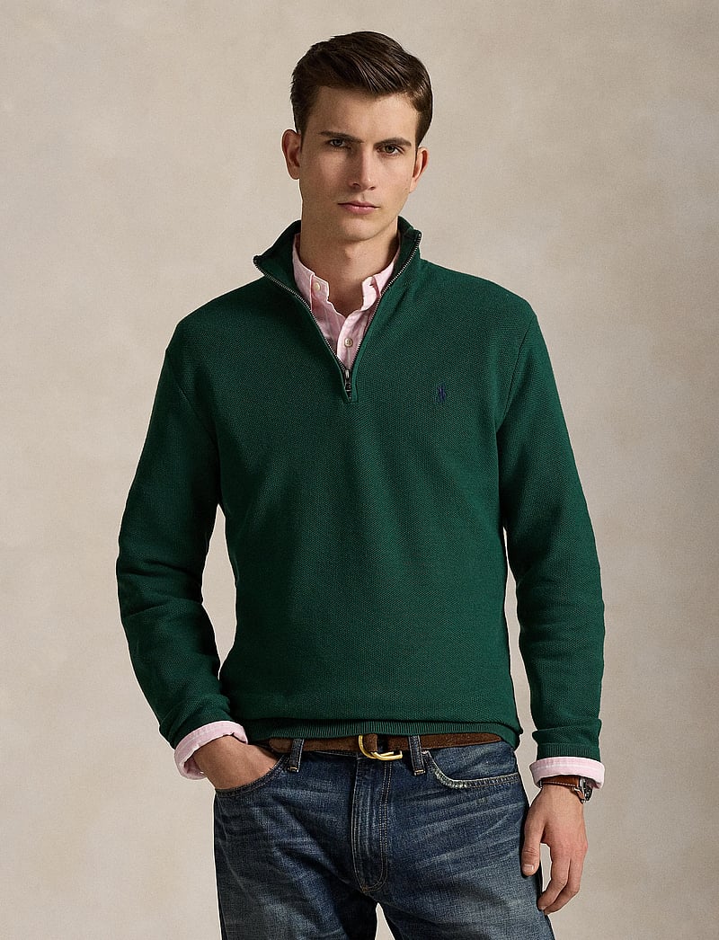 Polo Ralph Lauren - Mesh-Knit Cotton Quarter-Zip Sweater - half zip-tröjor - vintage pine - 4